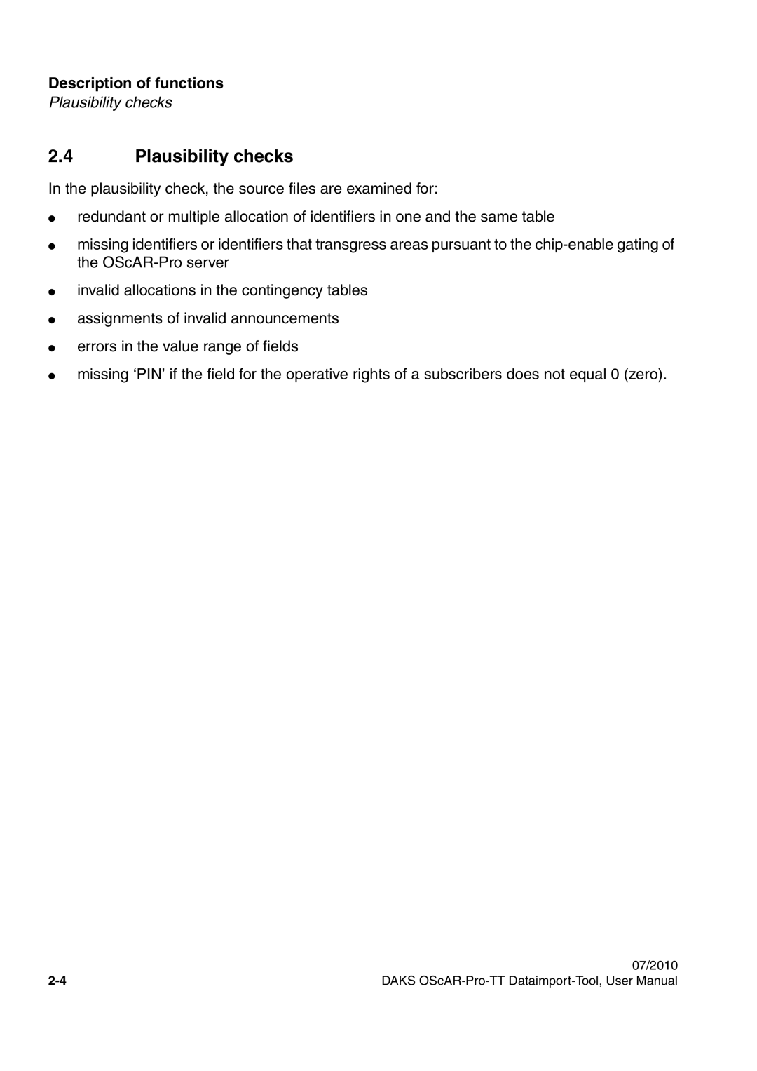 Siemens A31003-S1730-U102-1-7619 user manual Plausibility checks 