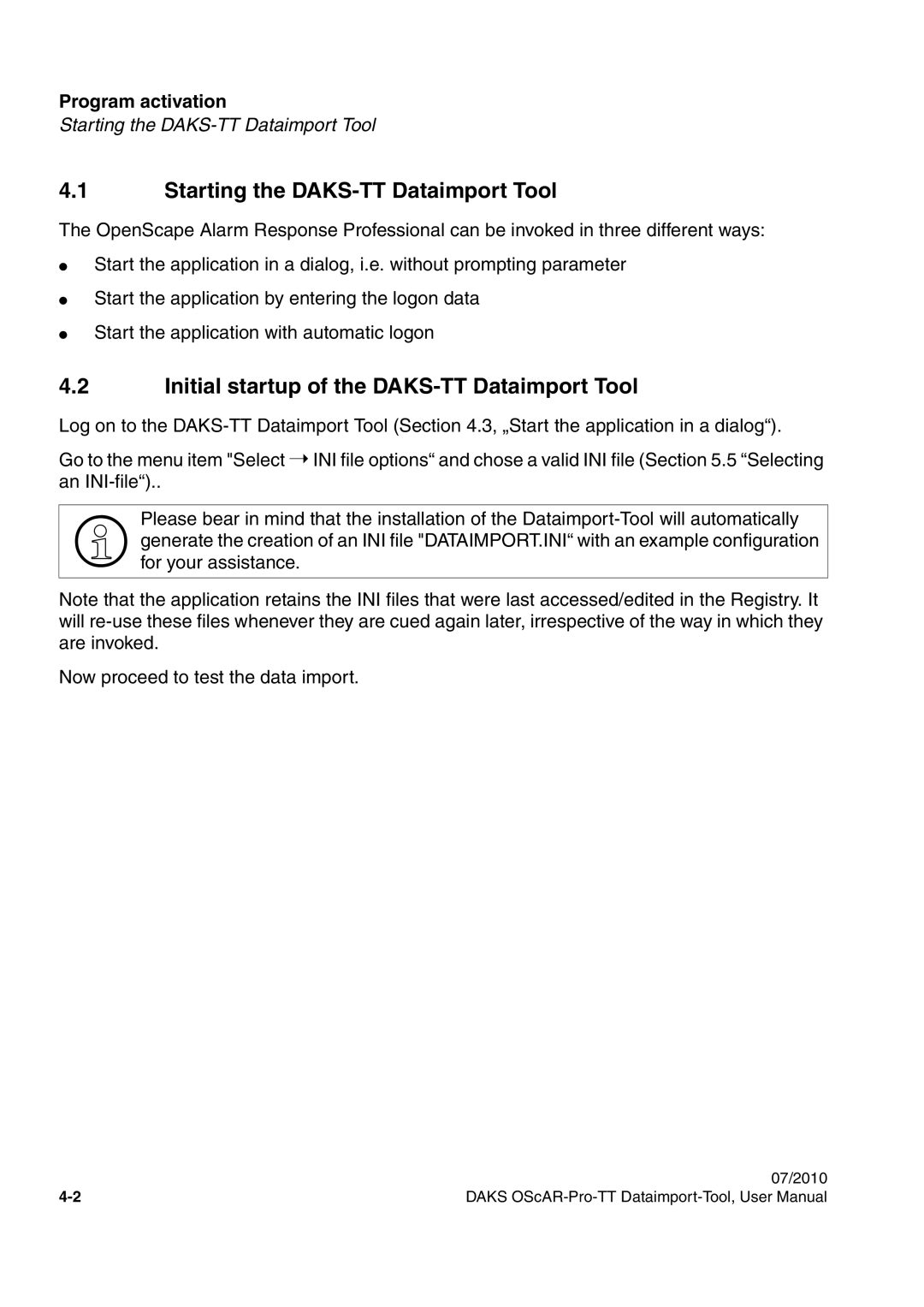 Siemens A31003-S1730-U102-1-7619 Starting the DAKS-TT Dataimport Tool, Initial startup of the DAKS-TT Dataimport Tool 