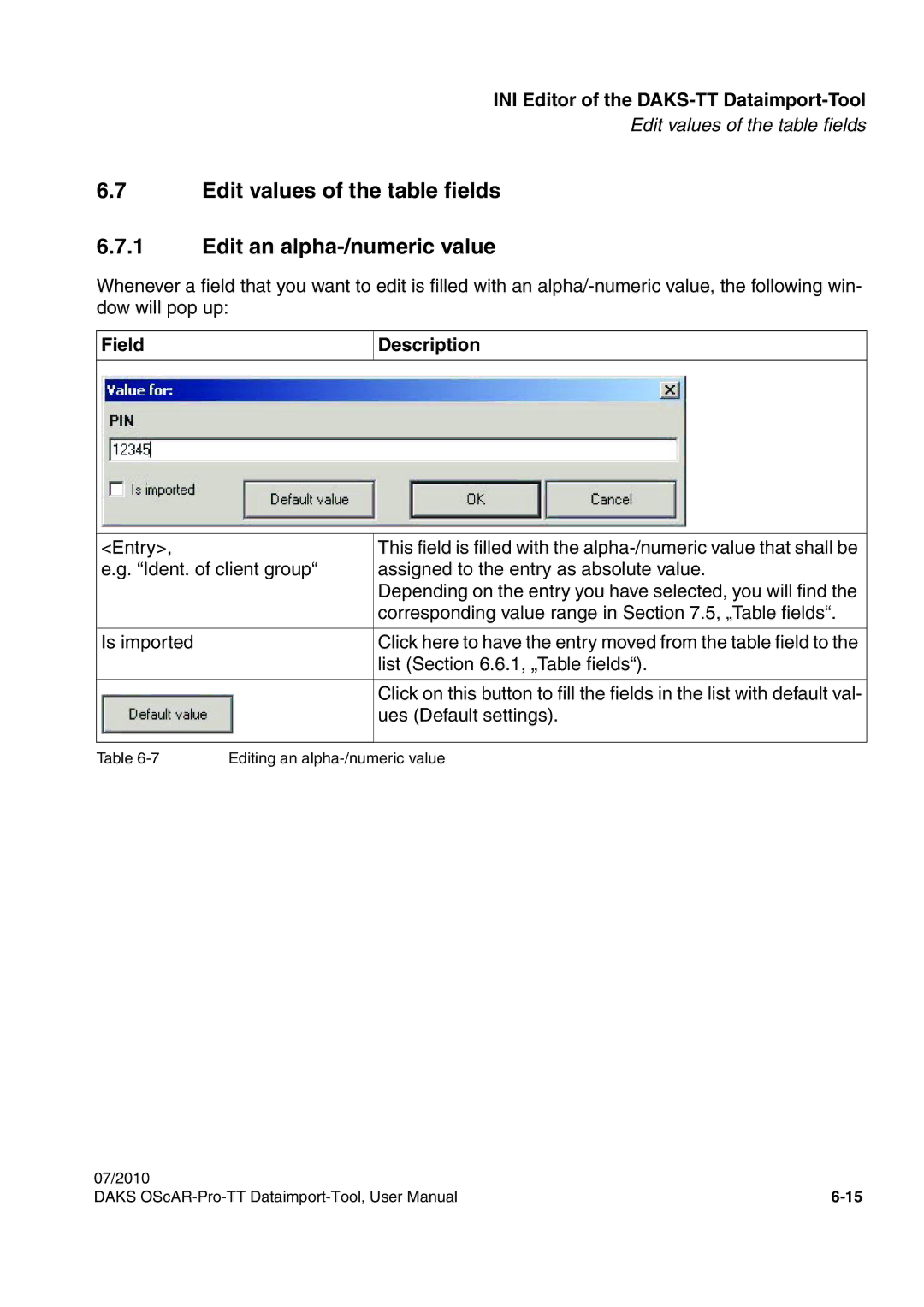 Siemens A31003-S1730-U102-1-7619 user manual Edit values of the table fields Edit an alpha-/numeric value 