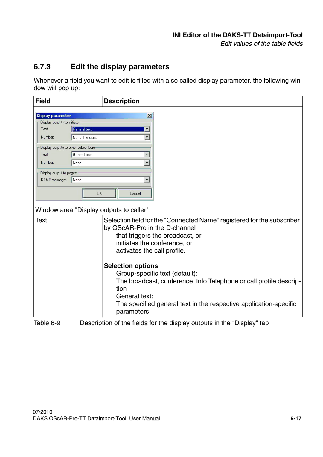 Siemens A31003-S1730-U102-1-7619 user manual Edit the display parameters, Selection options 