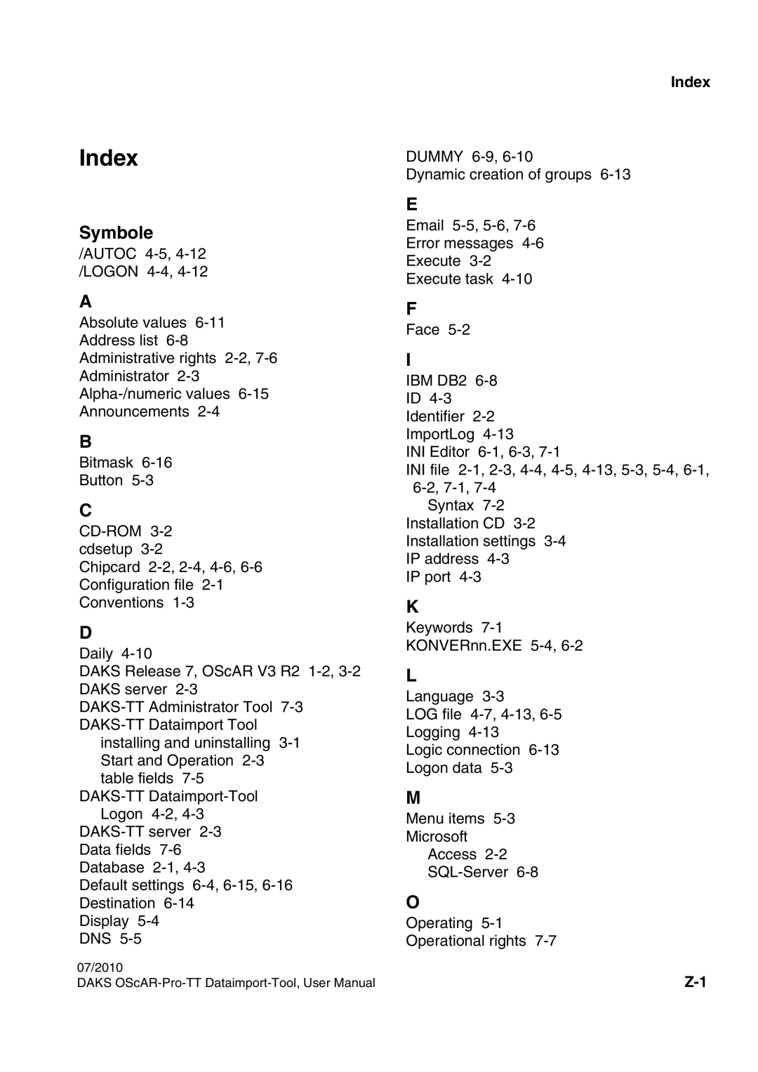 Siemens A31003-S1730-U102-1-7619 user manual Index, Symbole 