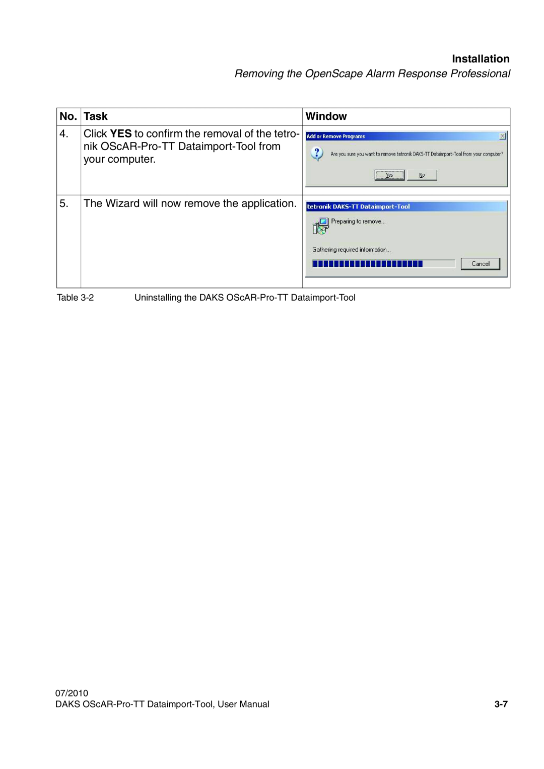 Siemens A31003-S1730-U102-1-7619 user manual Installation, No. Task, The Wizard will now remove the application, Window 
