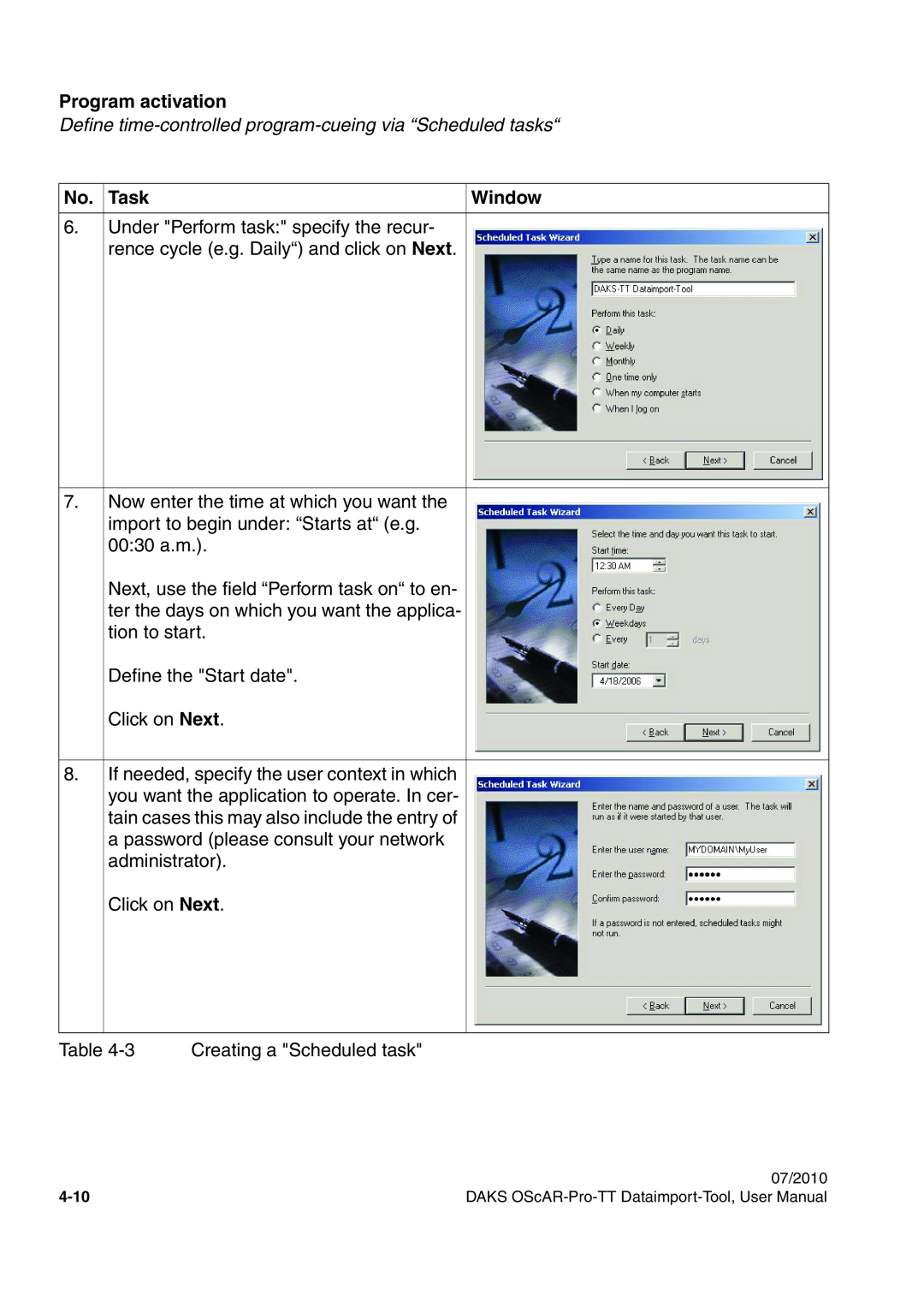 Siemens A31003-S1730-U102-1-7619 user manual Program activation, Task, Window, Under Perform task specify the recur 