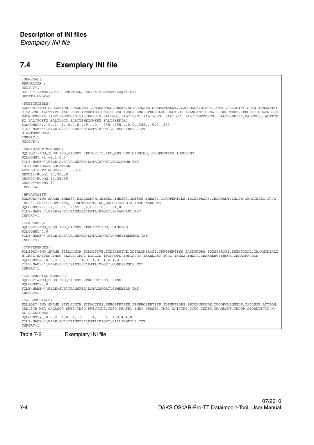 Siemens A31003-S1730-U102-1-7619 user manual 7.4Exemplary INI file, Description of INI files 