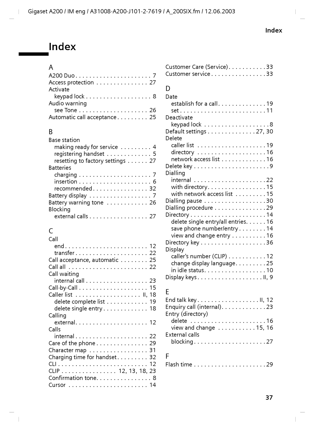 Siemens A31008-A200-J101-2-7619 manual Index 