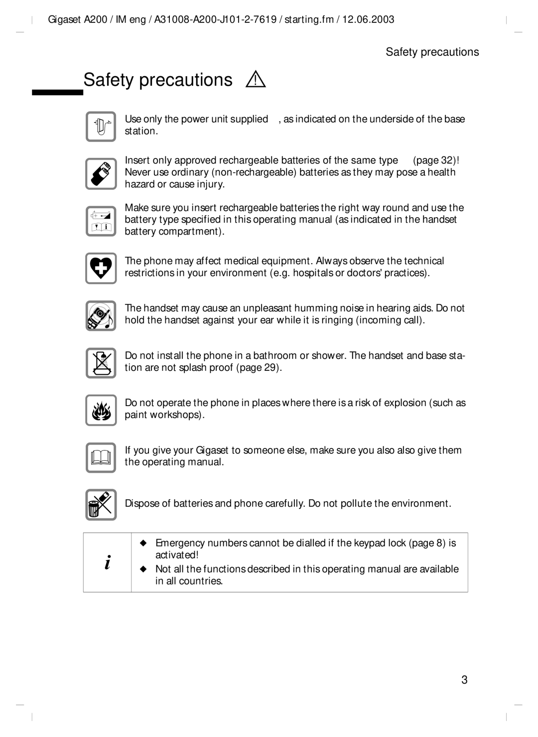 Siemens A31008-A200-J101-2-7619 manual Safety precautions 