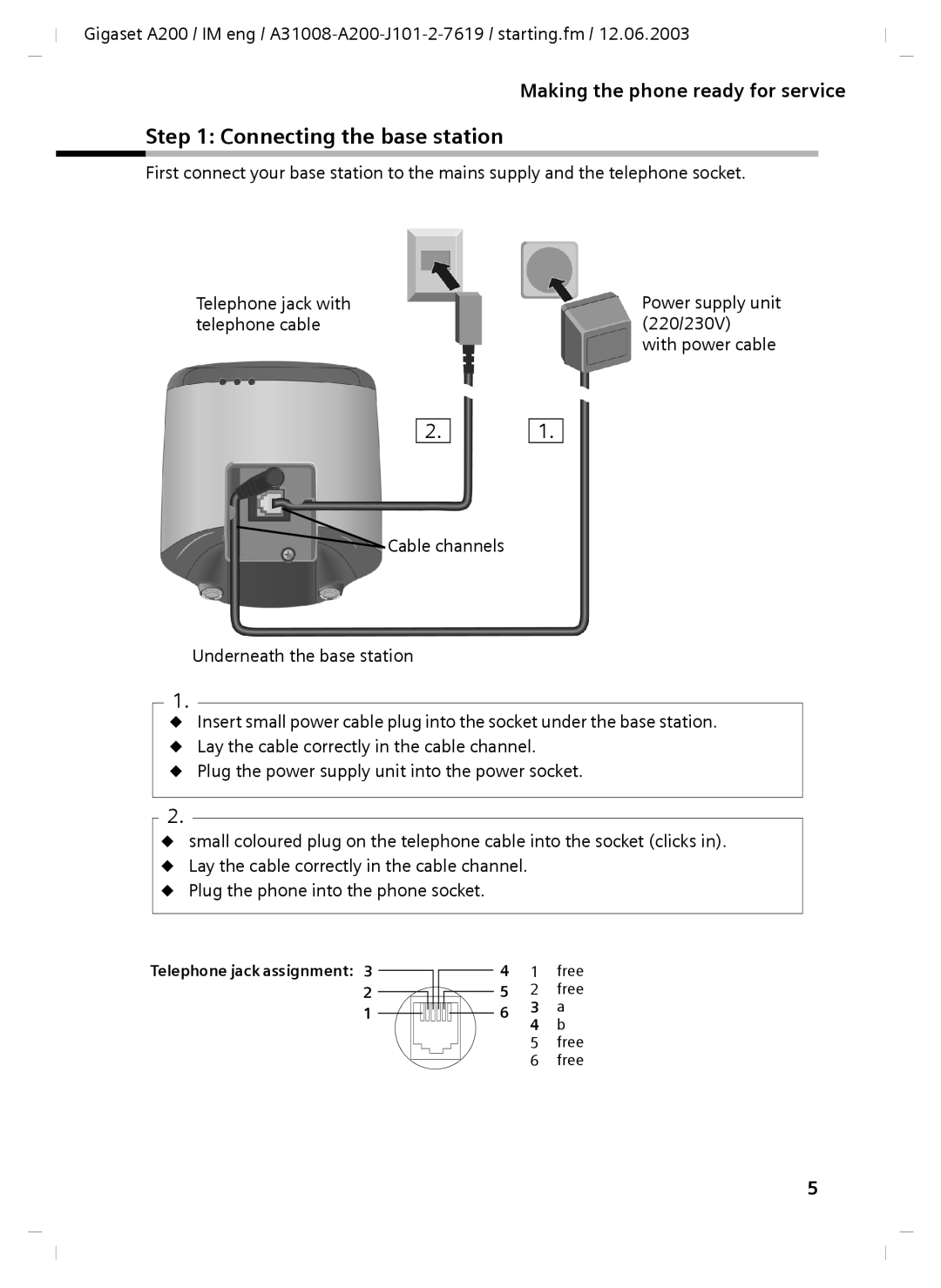 Siemens A31008-A200-J101-2-7619 manual Connecting the base station 