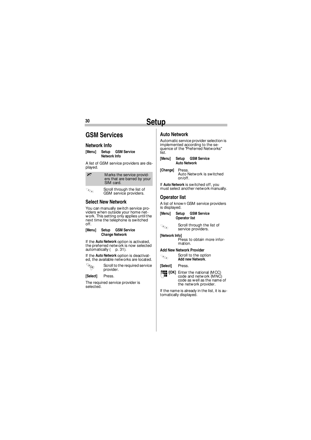 Siemens A35 manual 30Setup, GSM Services 