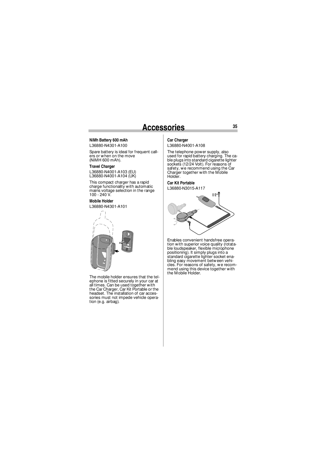 Siemens A35 manual Accessories35 