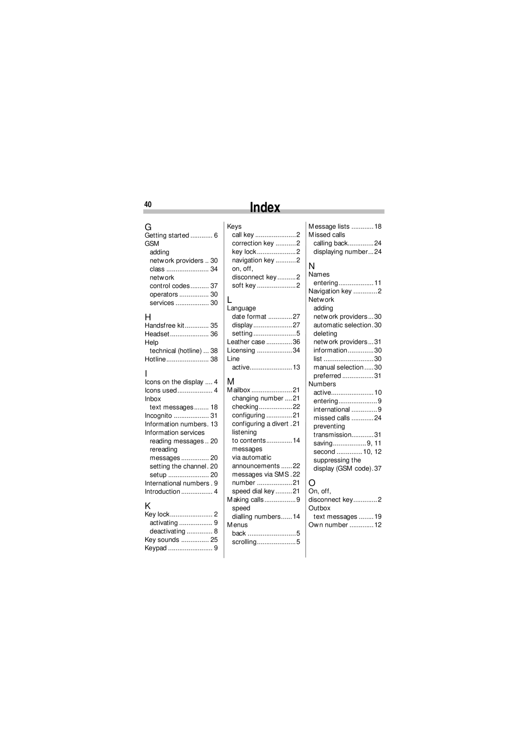 Siemens A35 manual Index 