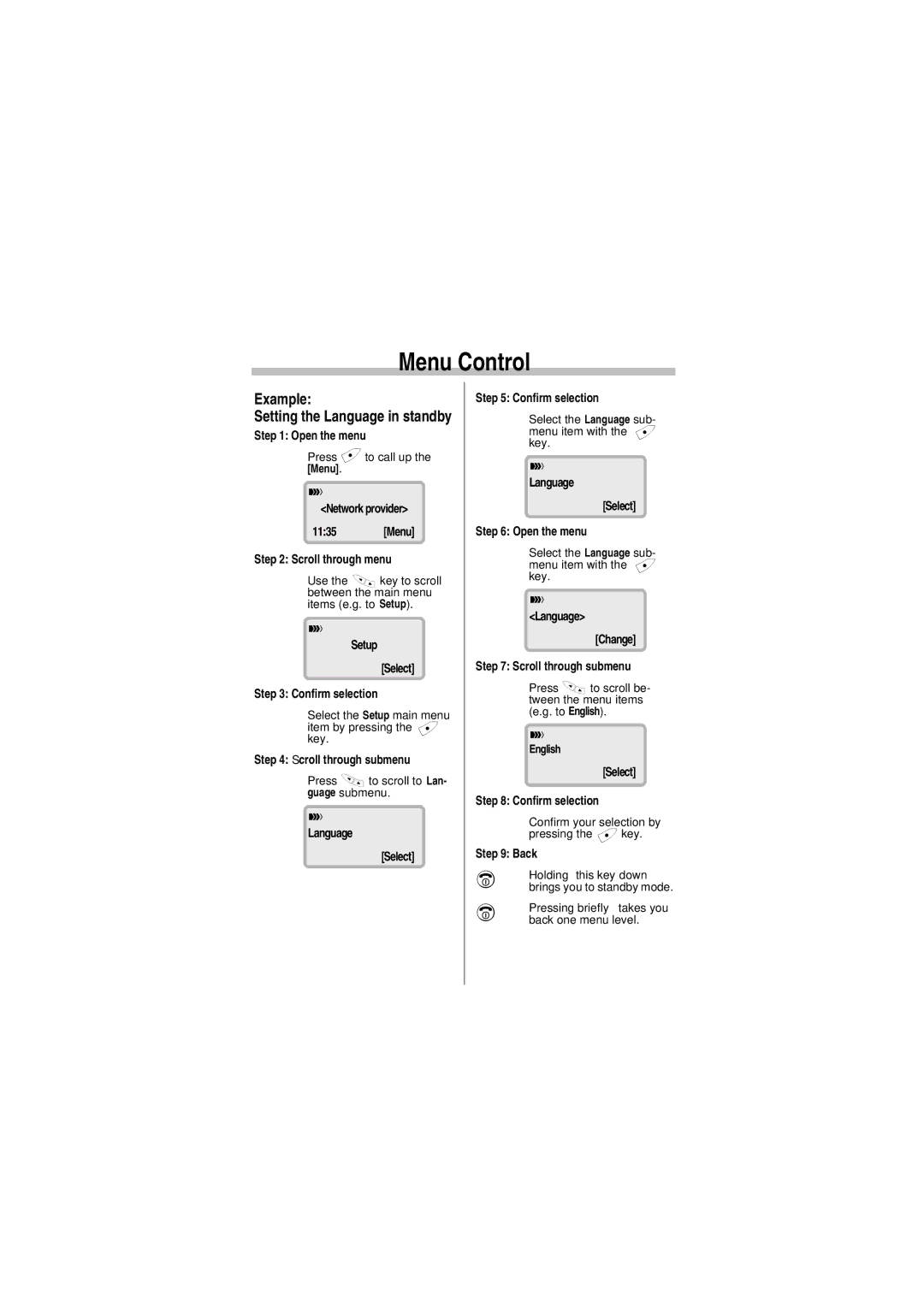 Siemens A35 manual Menu Control, Example 