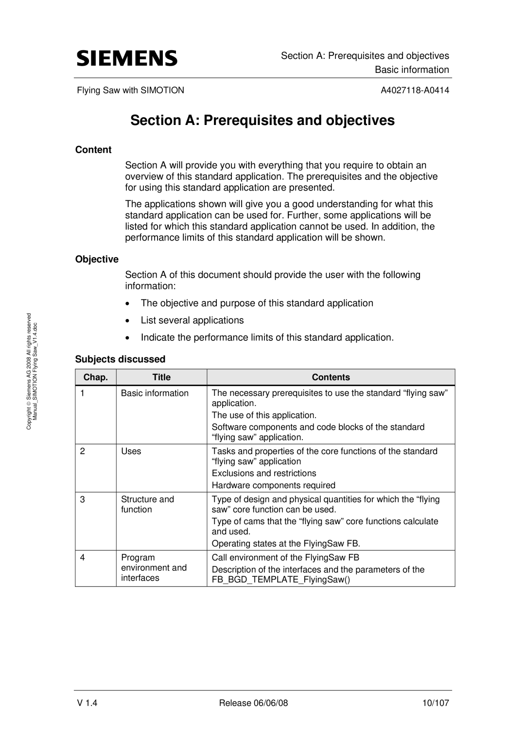 Siemens A4027118-A0414 user manual Objective, Subjects discussed, Chap Title Contents 