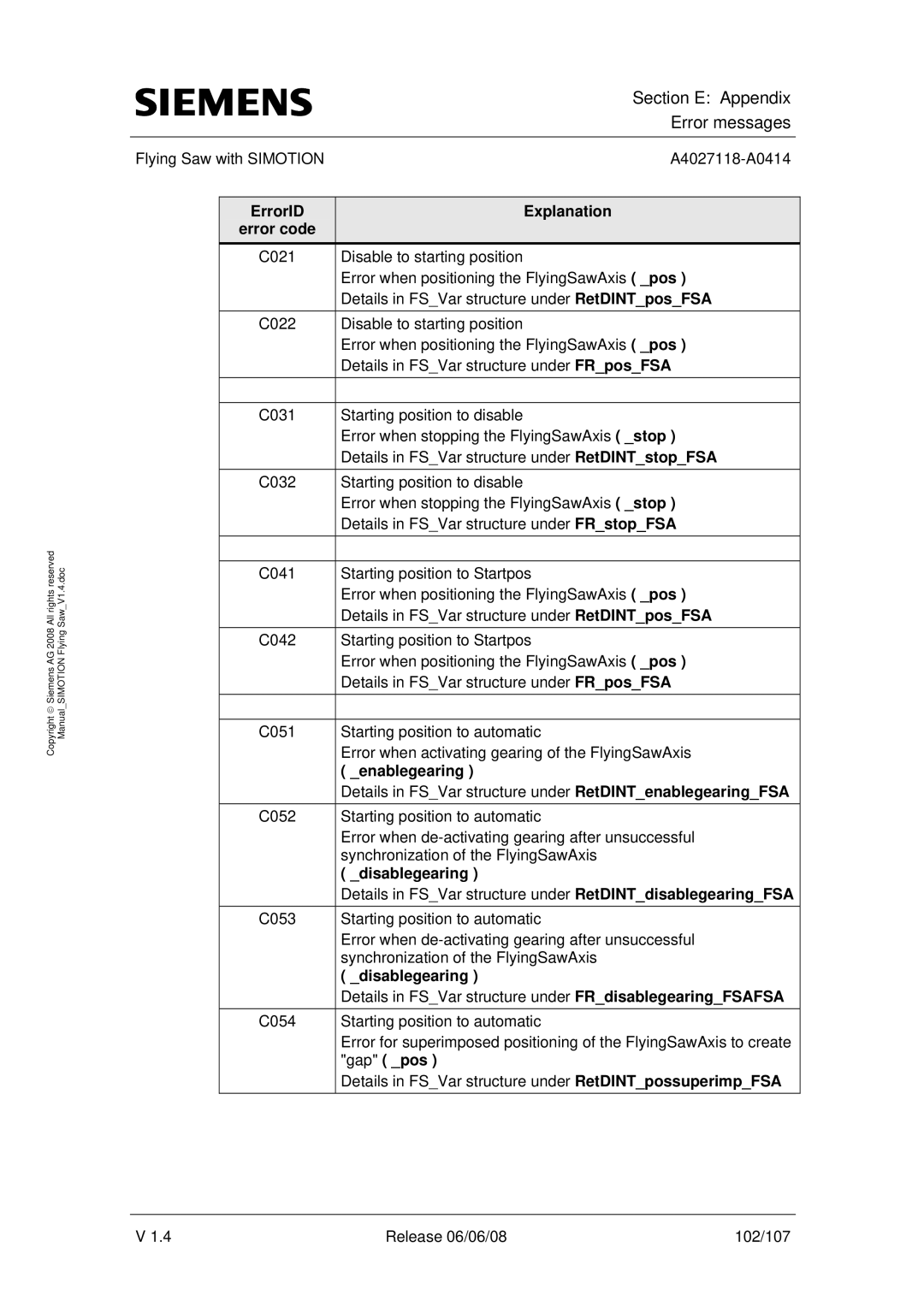 Siemens A4027118-A0414 user manual Enablegearing, Disablegearing, Gap pos 