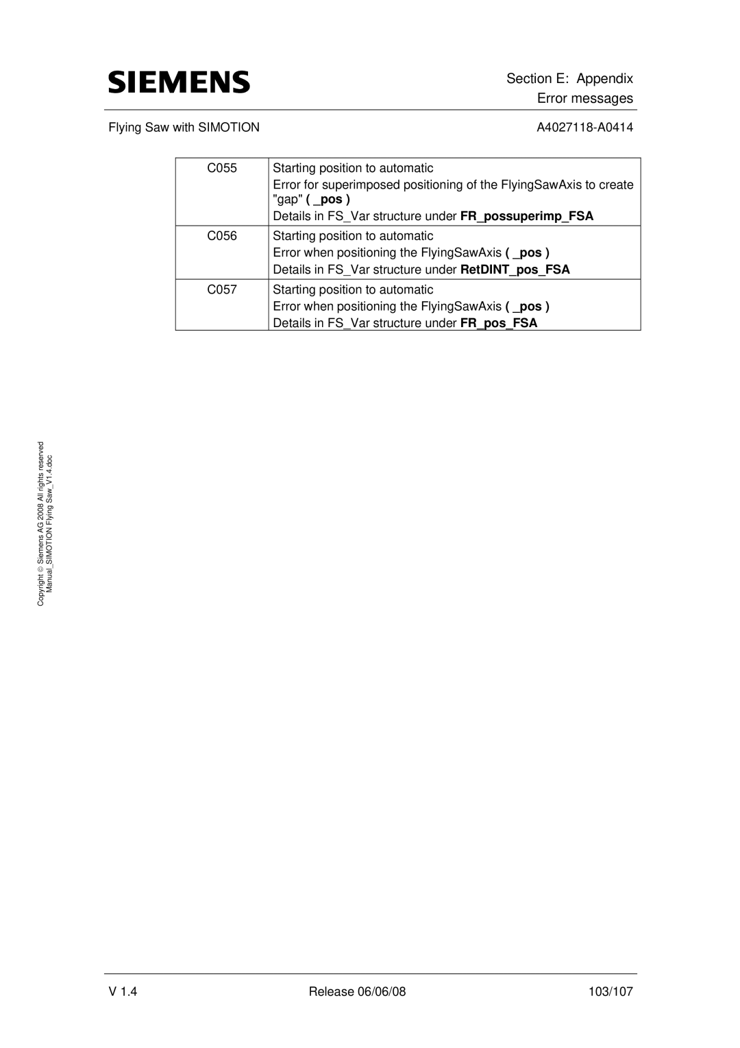 Siemens A4027118-A0414 user manual Details in FSVar structure under FRpossuperimpFSA 