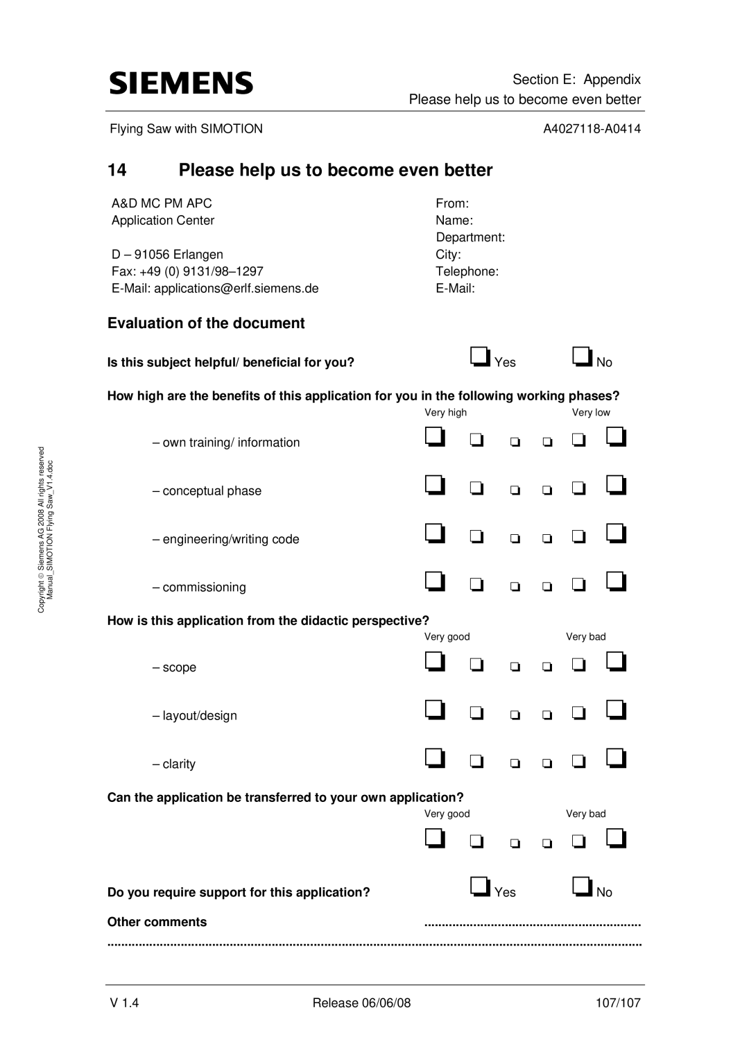 Siemens A4027118-A0414 user manual Please help us to become even better, Evaluation of the document 