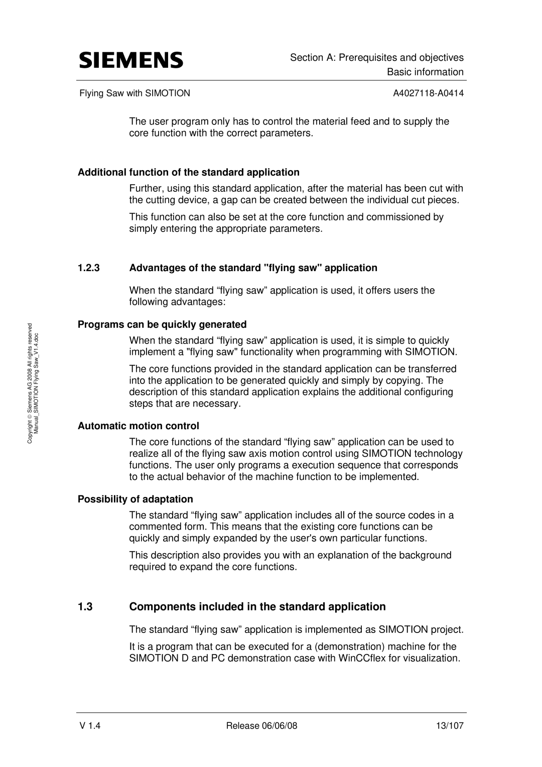 Siemens A4027118-A0414 user manual Components included in the standard application 