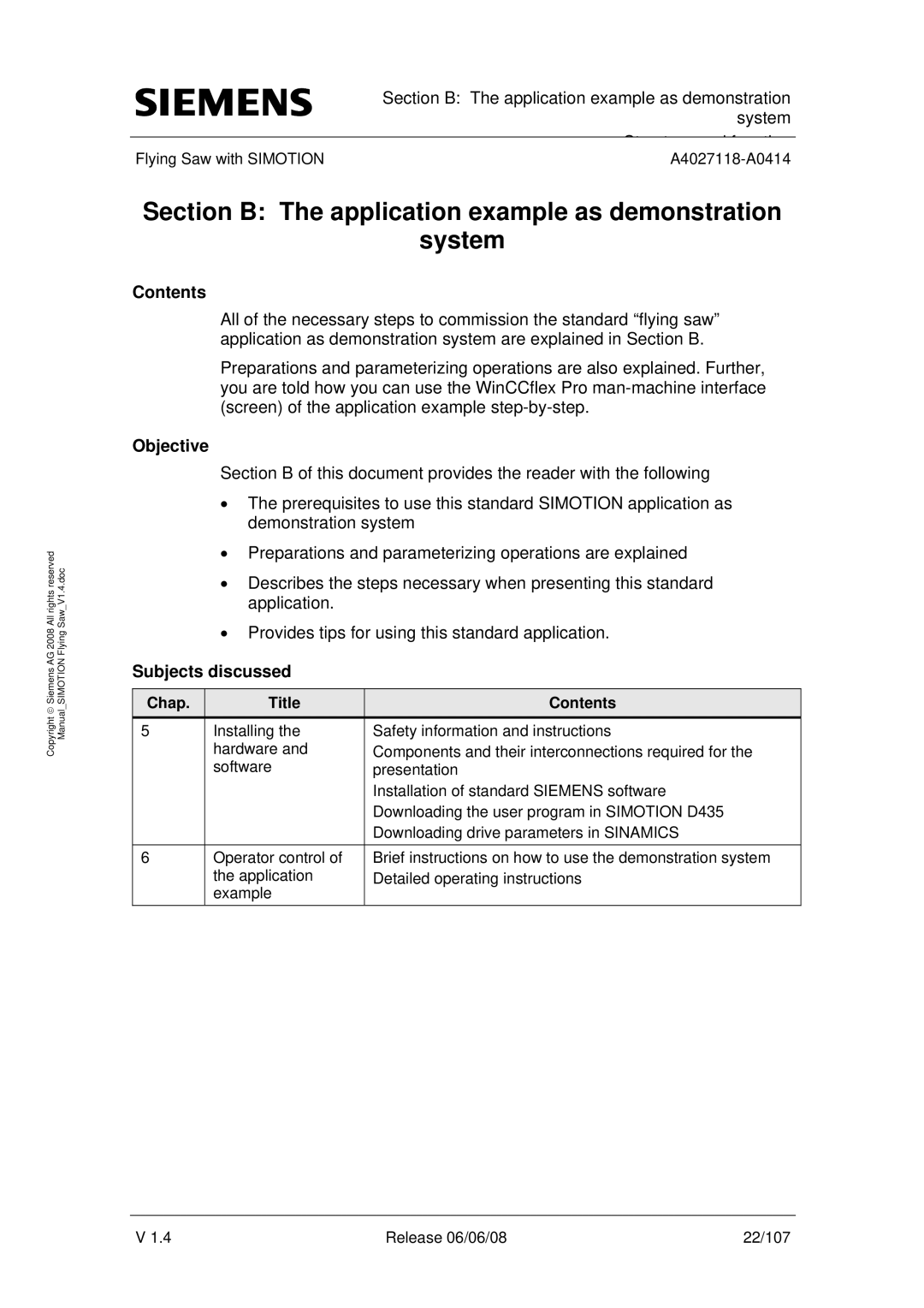 Siemens A4027118-A0414 user manual Section B The application example as demonstration System, Contents 