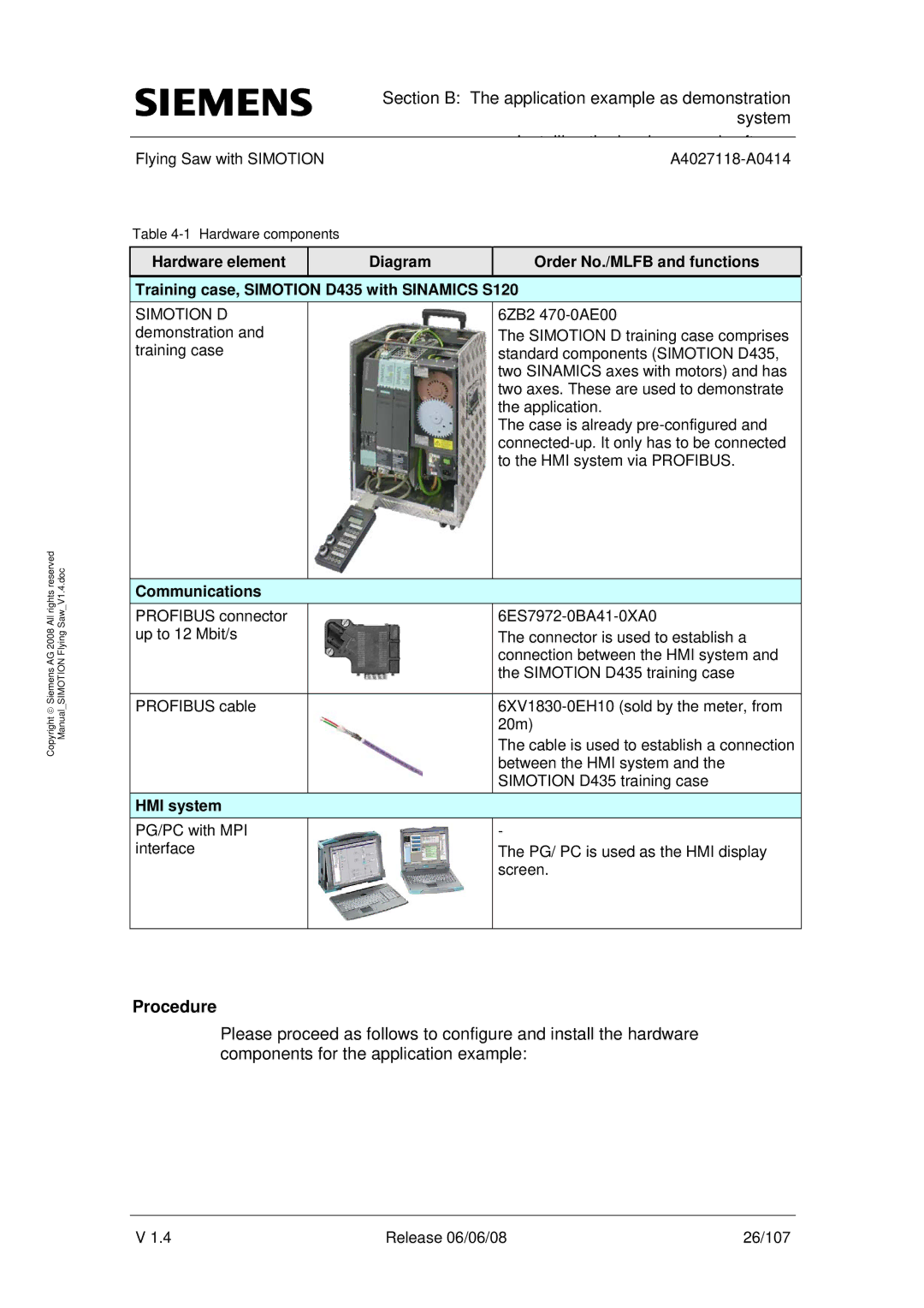 Siemens A4027118-A0414 user manual Procedure, Communications, HMI system 