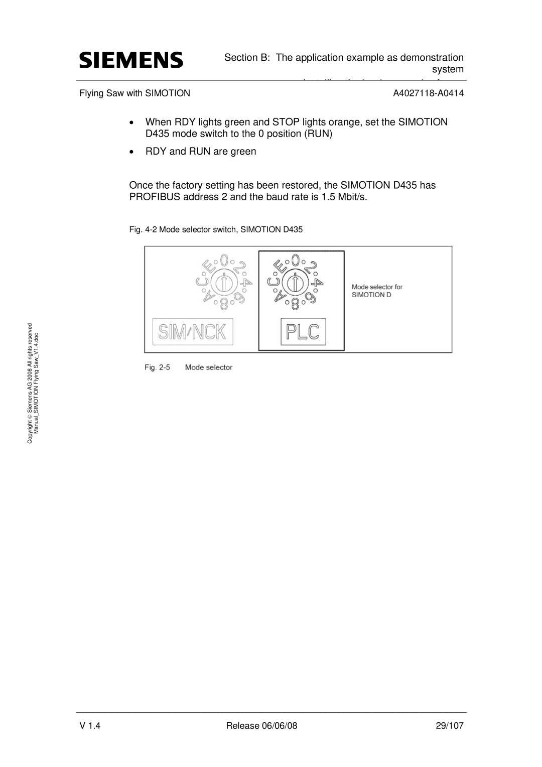 Siemens A4027118-A0414 user manual Release 06/06/08 29/107 