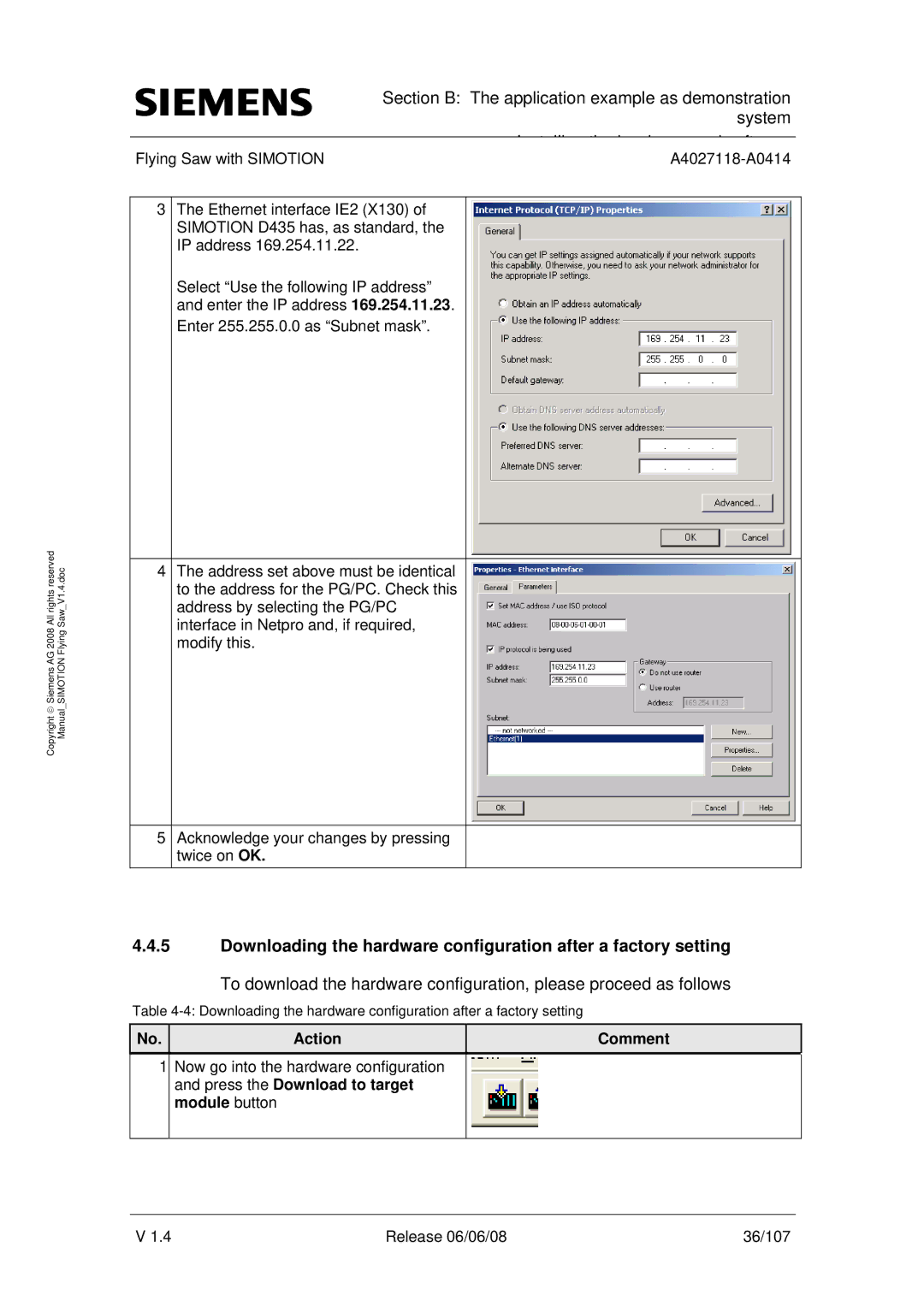 Siemens A4027118-A0414 user manual Action Comment 