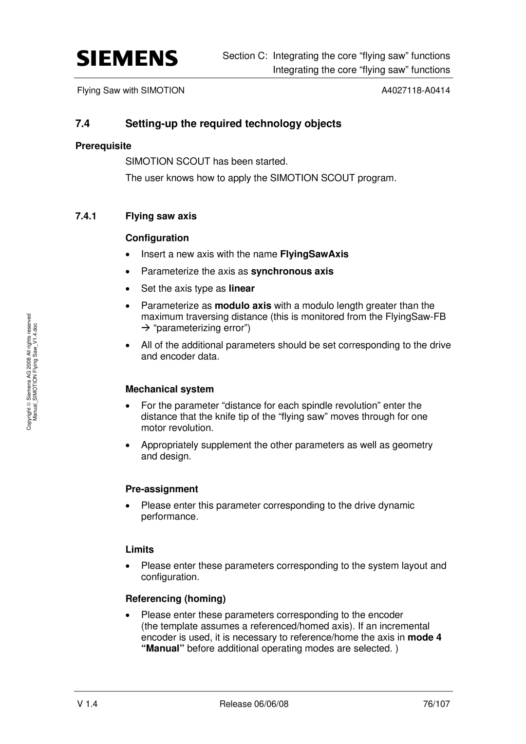 Siemens A4027118-A0414 user manual Setting-up the required technology objects 