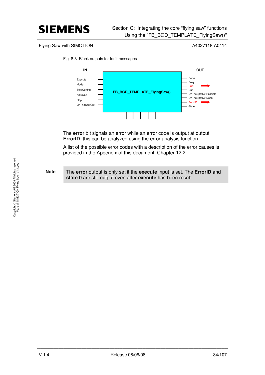 Siemens A4027118-A0414 user manual Release 06/06/08 84/107 