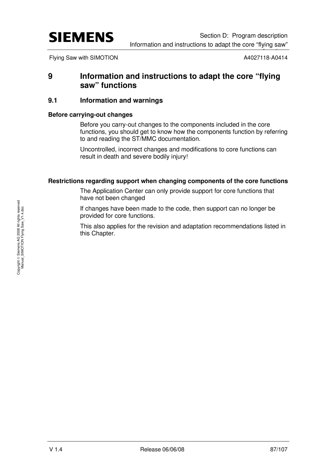 Siemens A4027118-A0414 user manual Information and warnings, Before carrying-out changes 