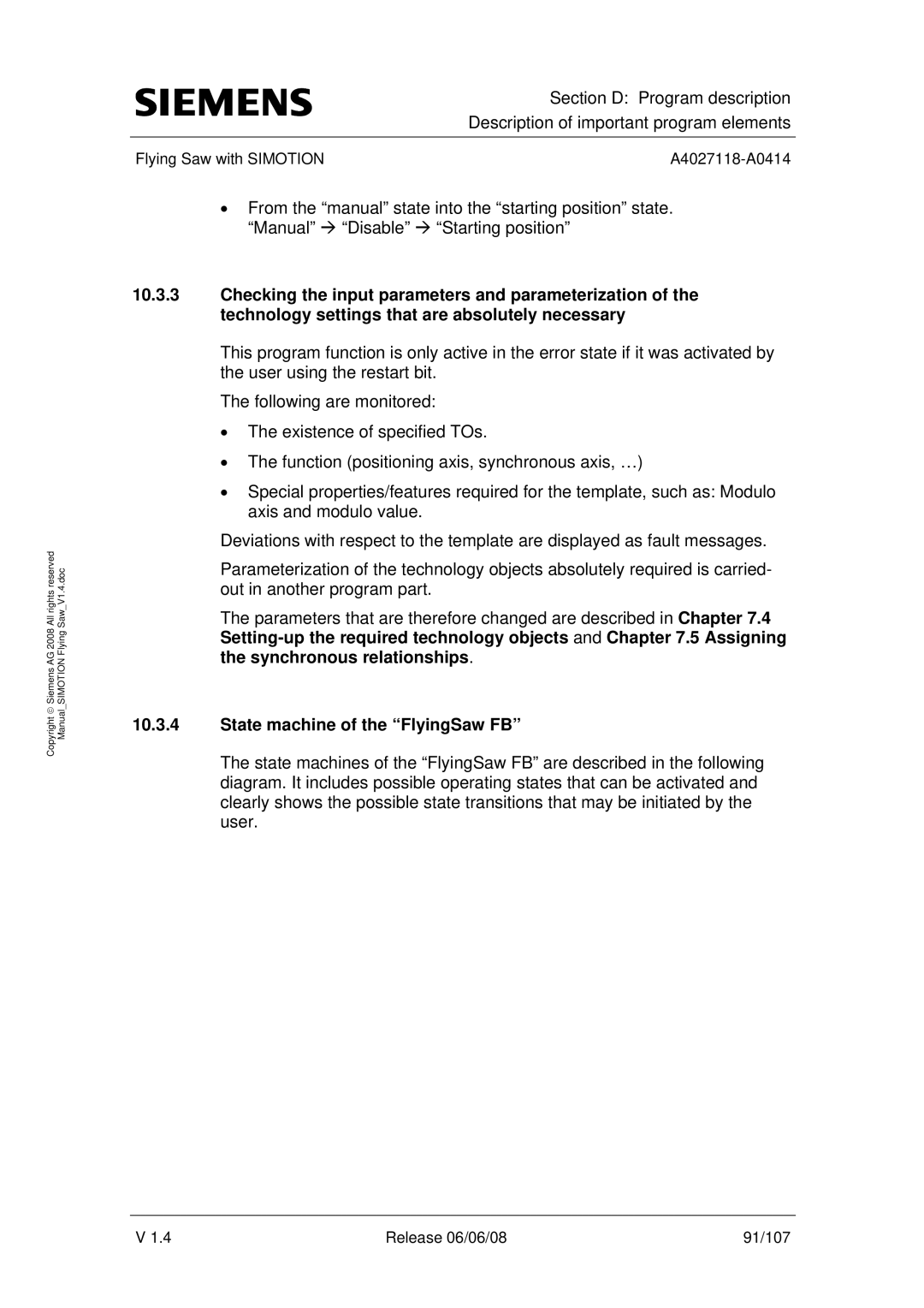 Siemens A4027118-A0414 user manual State machine of the FlyingSaw FB 