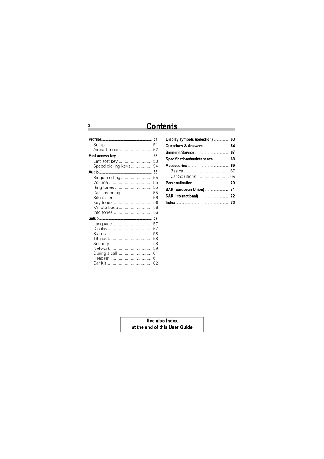 Siemens A50 manual 2Contents 