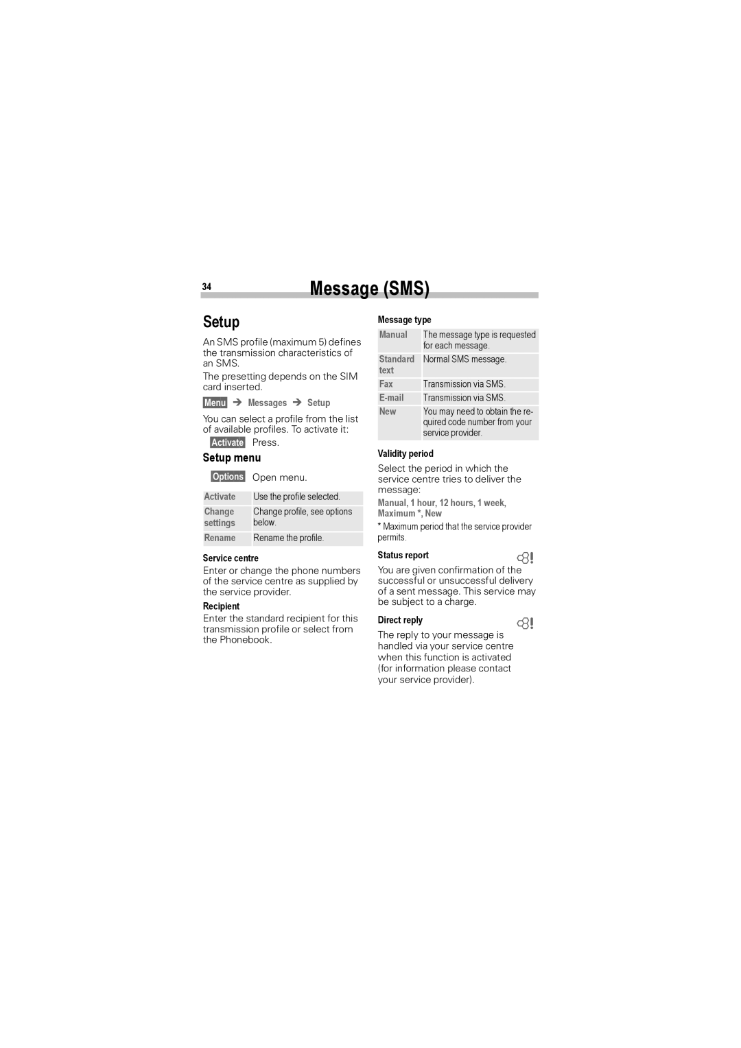 Siemens A50 manual Setup menu 