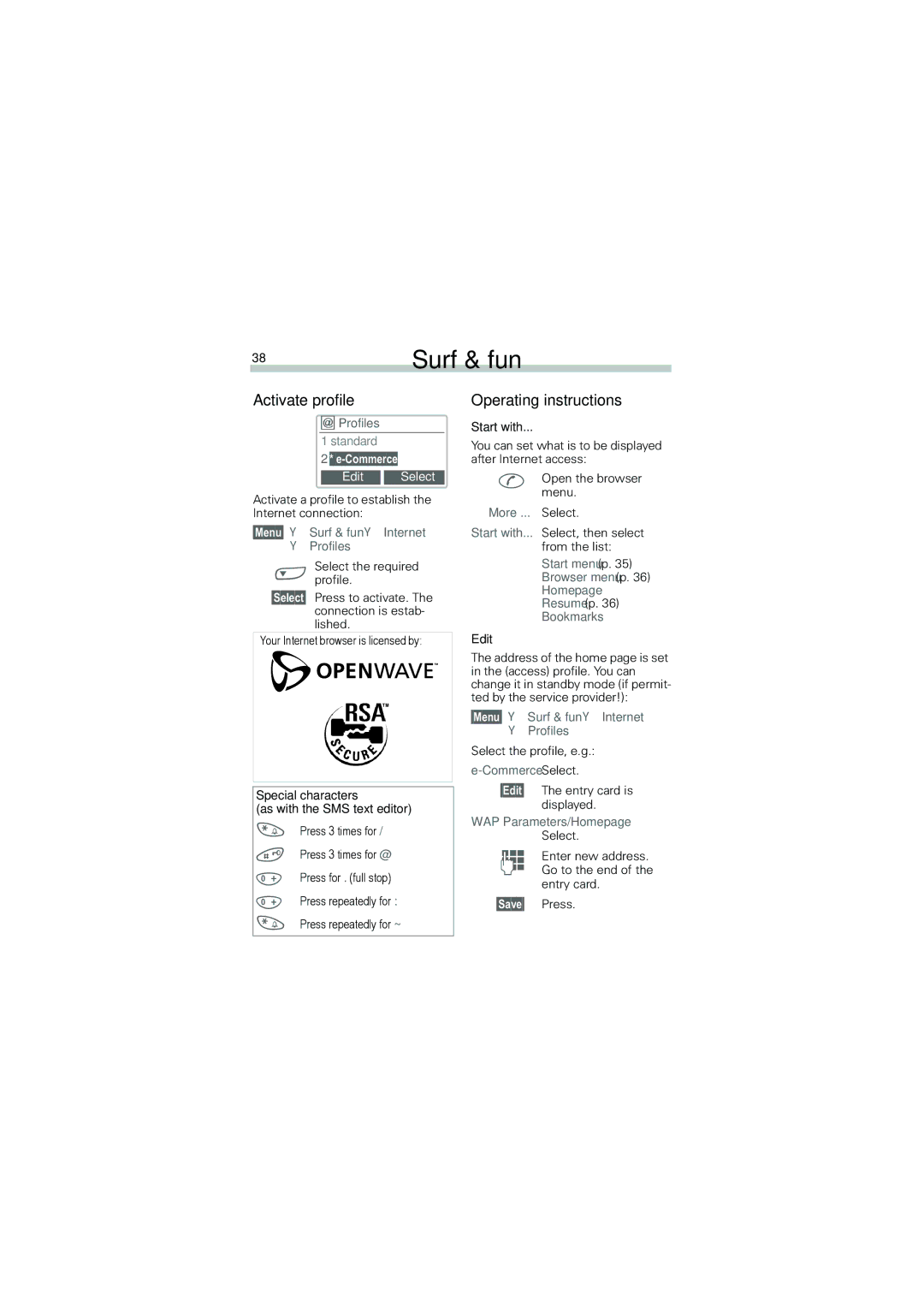 Siemens A50 manual Activate profile, Operating instructions, Edit Select 