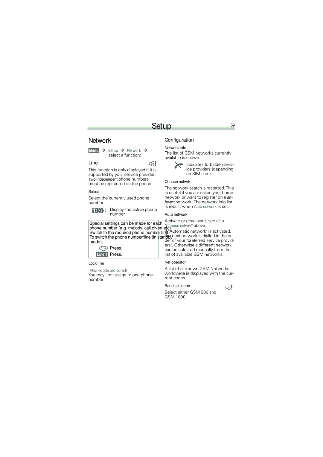 Siemens A50 manual Setup59, Network, Line~, Configuration 