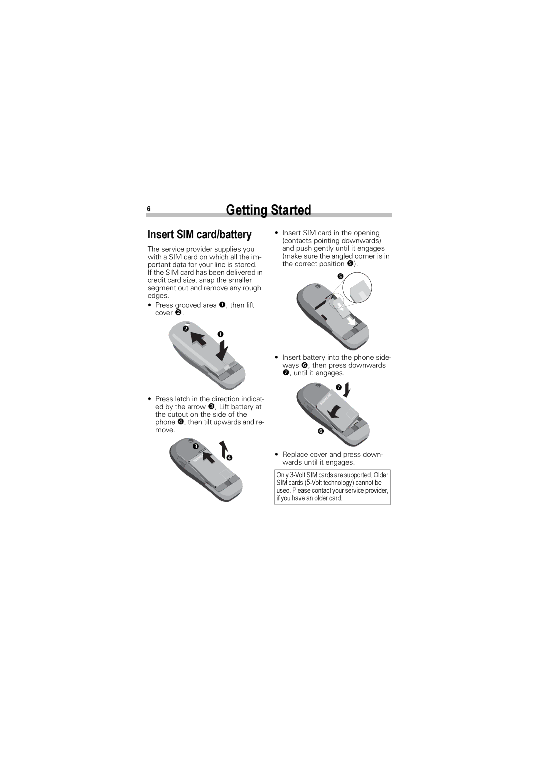 Siemens A50 manual Insert SIM card/battery 