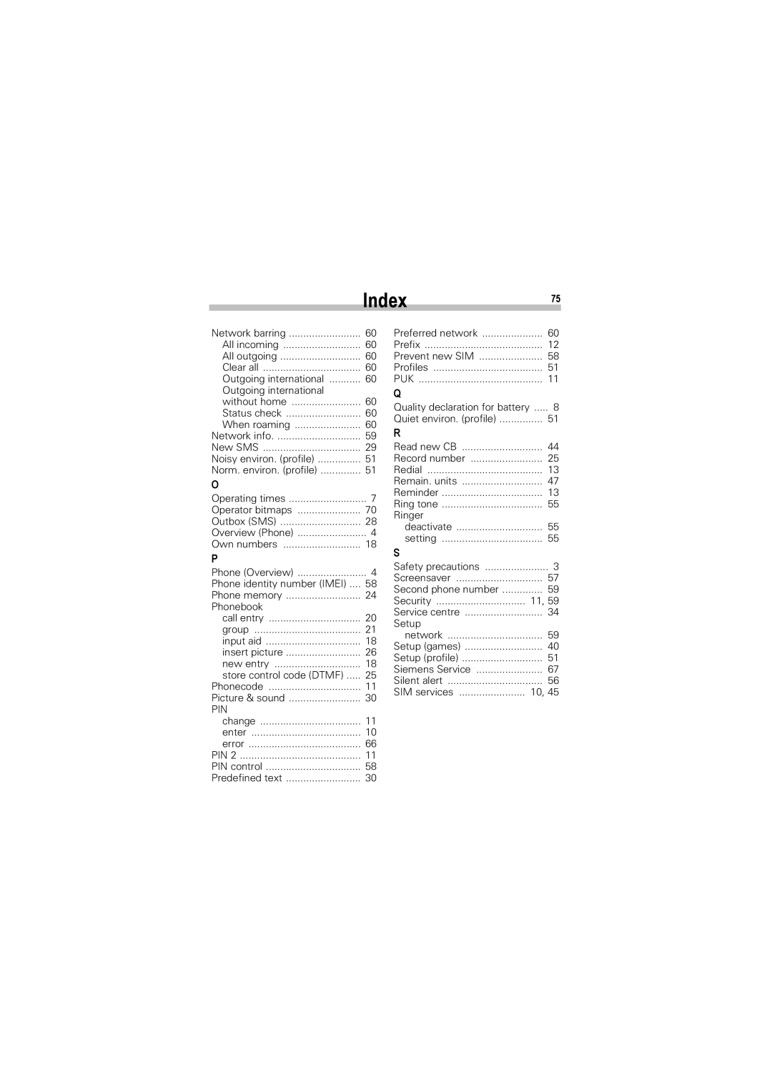 Siemens A50 manual Index75 