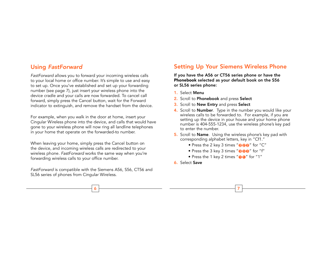 Siemens CT56, A56, S56 manual Using FastForward, Setting Up Your Siemens Wireless Phone 