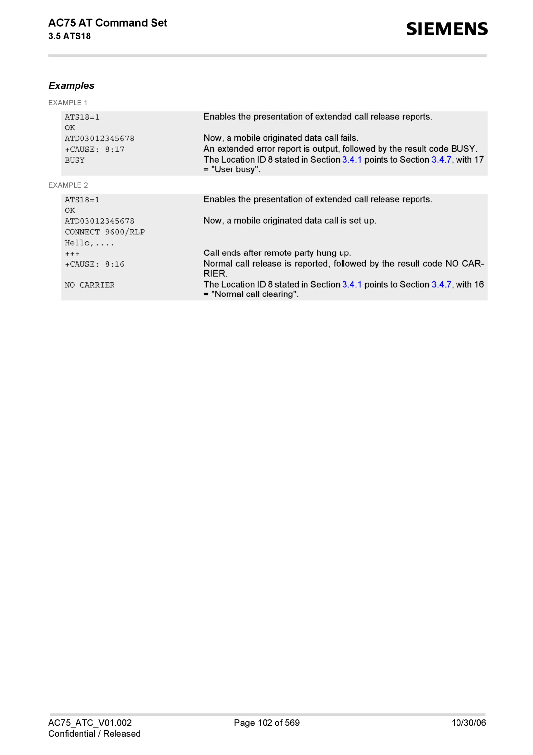 Siemens AC75 manual Busy, Connect 9600/RLP 