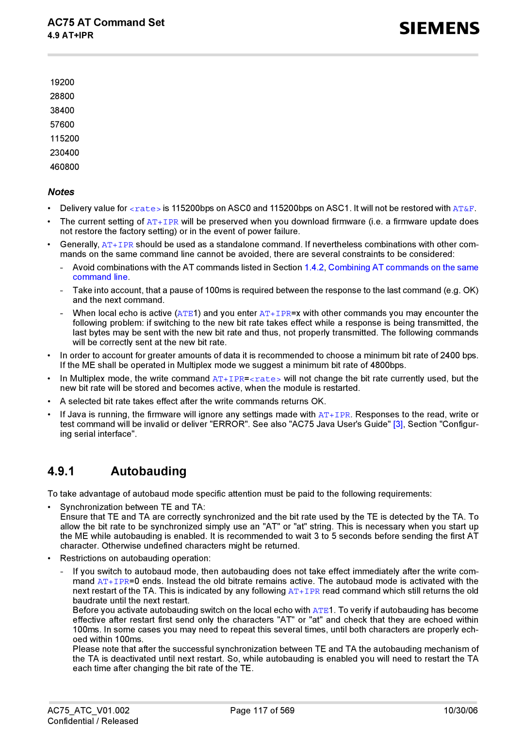 Siemens AC75 manual Autobauding 