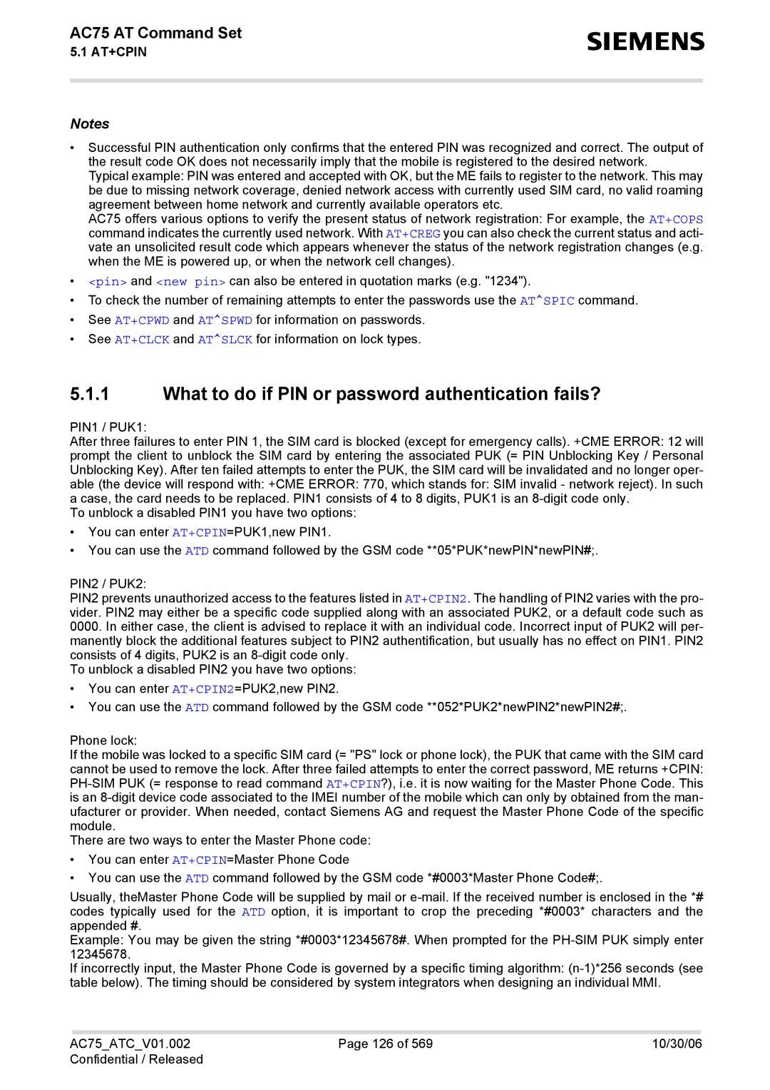 Siemens AC75 manual What to do if PIN or password authentication fails? 