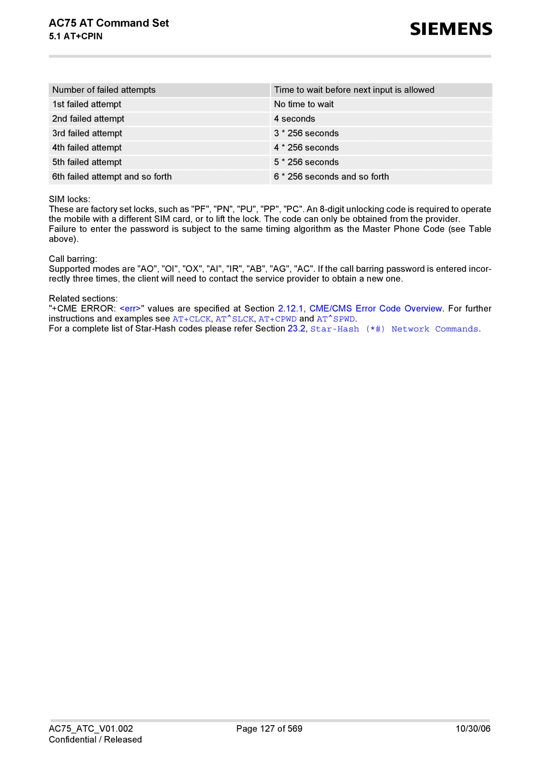 Siemens manual AC75 AT Command Set 