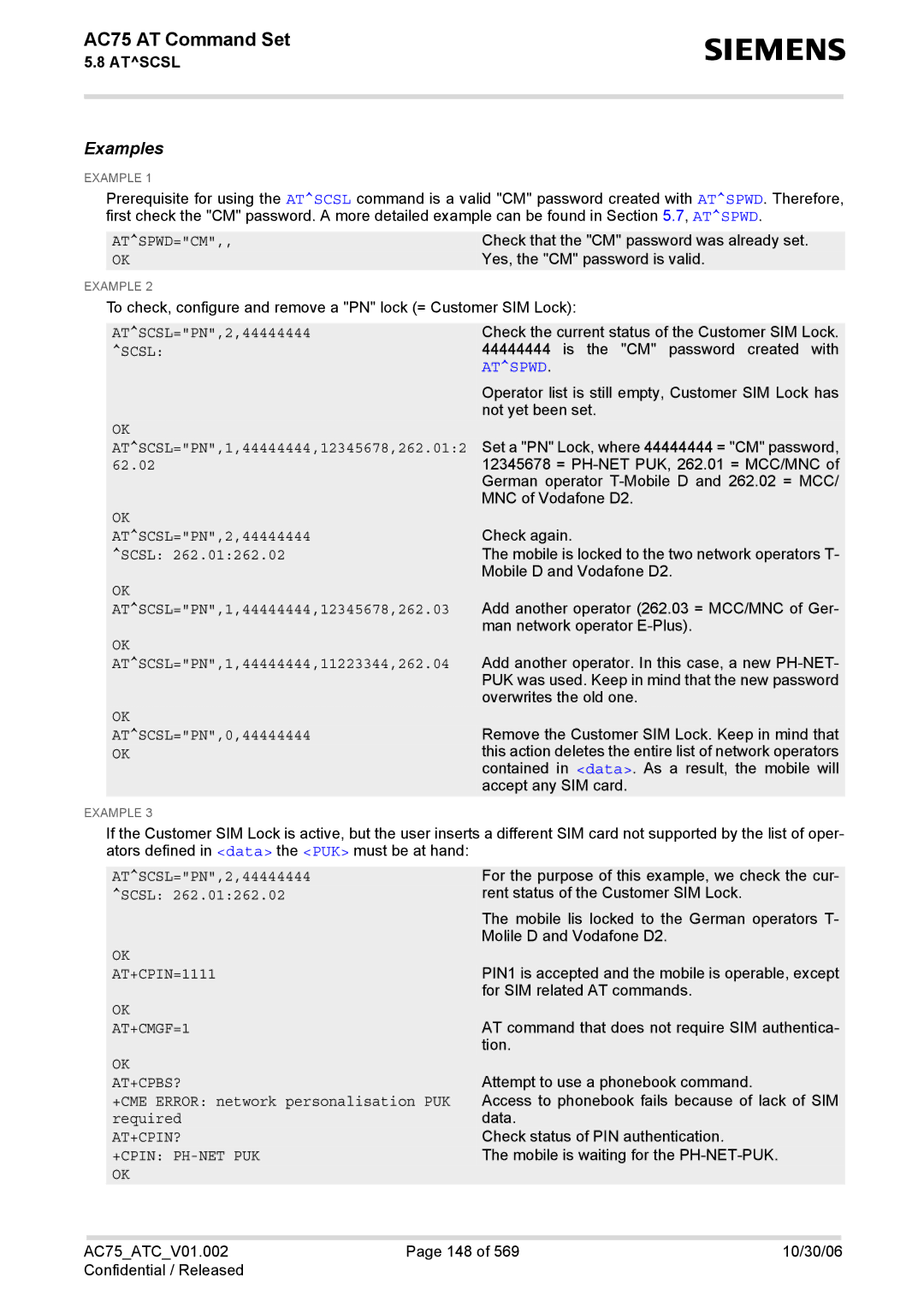 Siemens AC75 manual At+Cpbs?, +Cpin Ph-Net Puk 