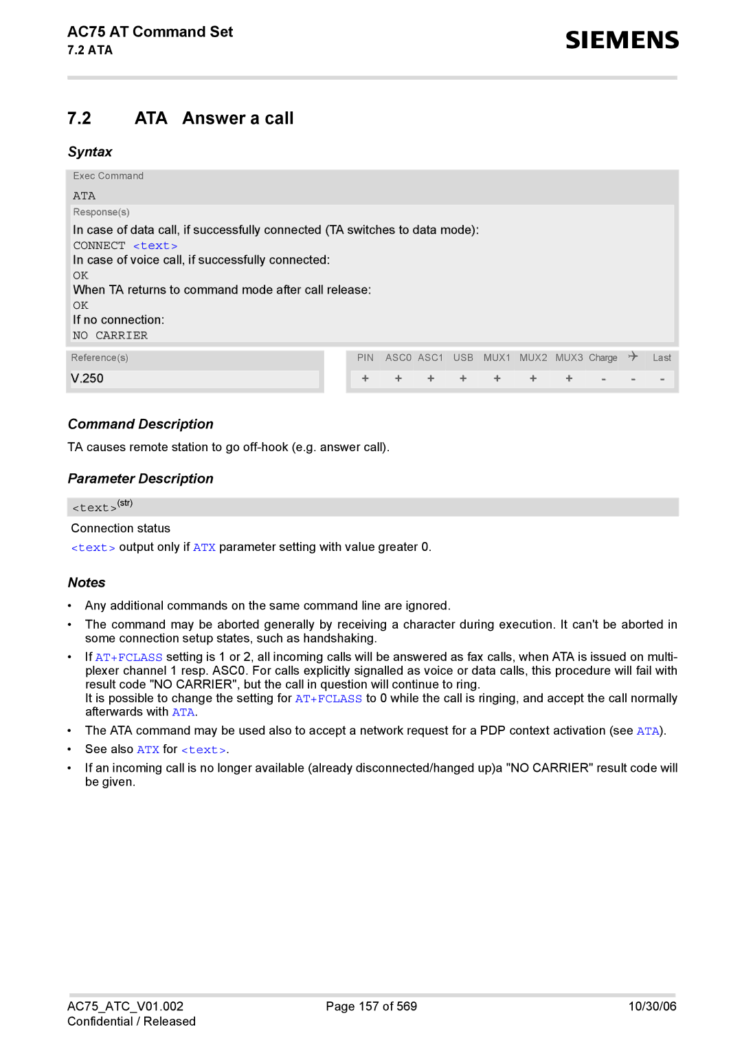 Siemens AC75 manual ATA Answer a call, Ata, Connect text, Textstr 