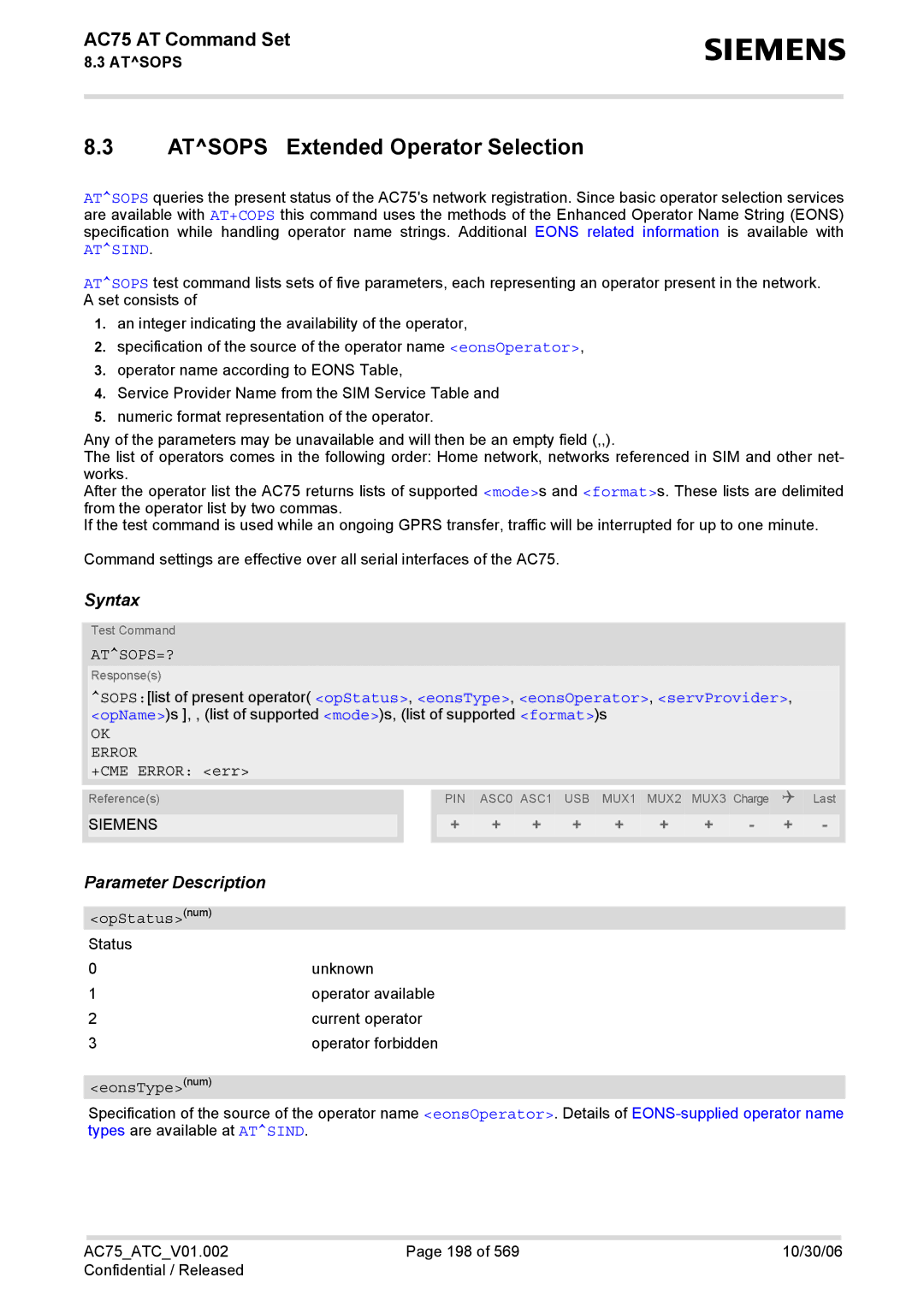 Siemens AC75 manual Atsops Extended Operator Selection, Atsops=?, EonsTypenum 