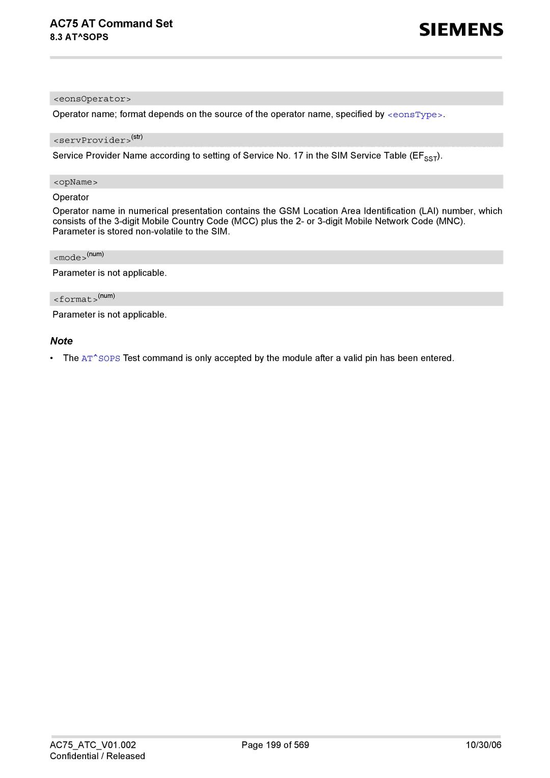 Siemens AC75 manual OpName, Formatnum 