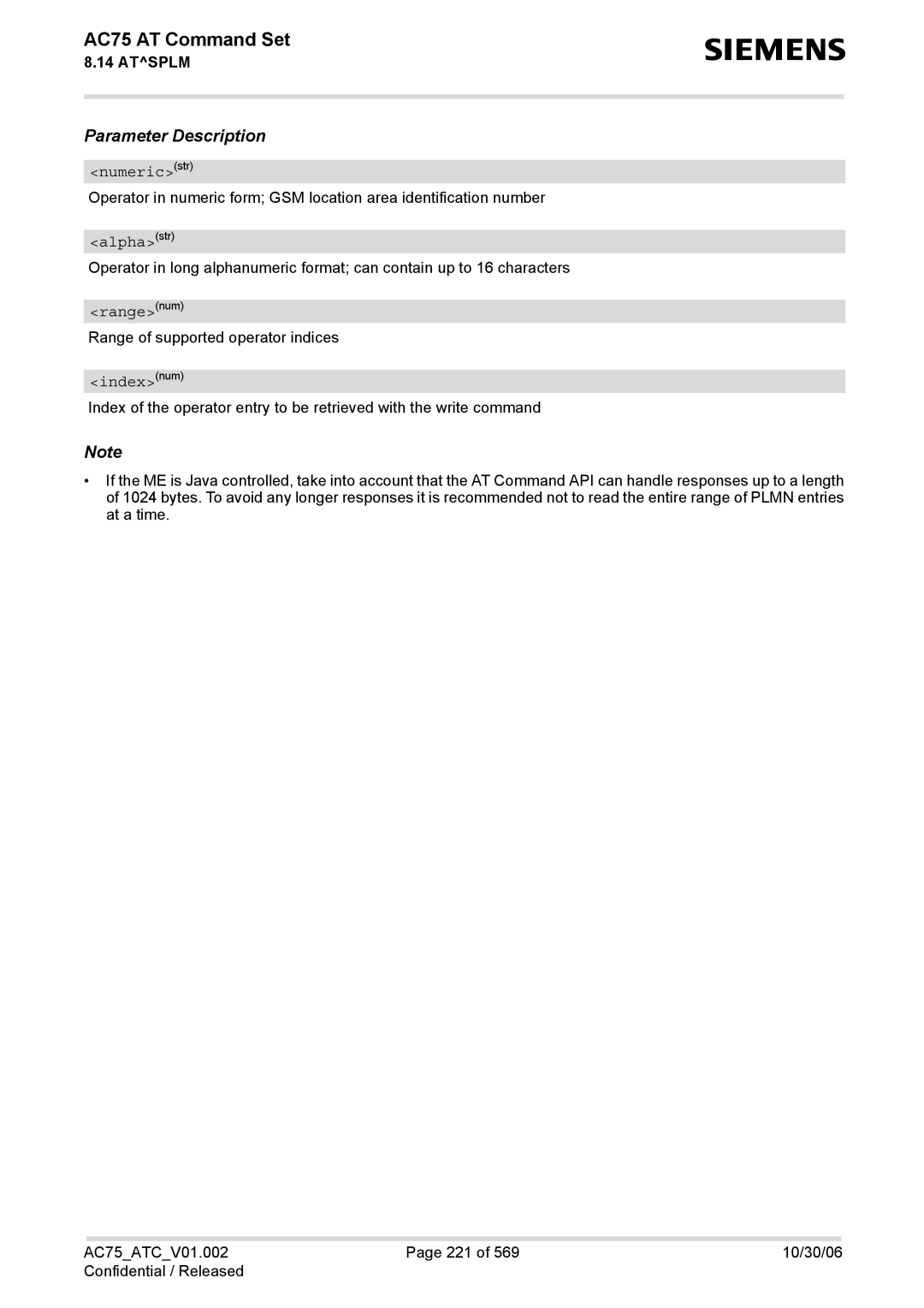 Siemens AC75 manual Numericstr, Rangenum, Indexnum 