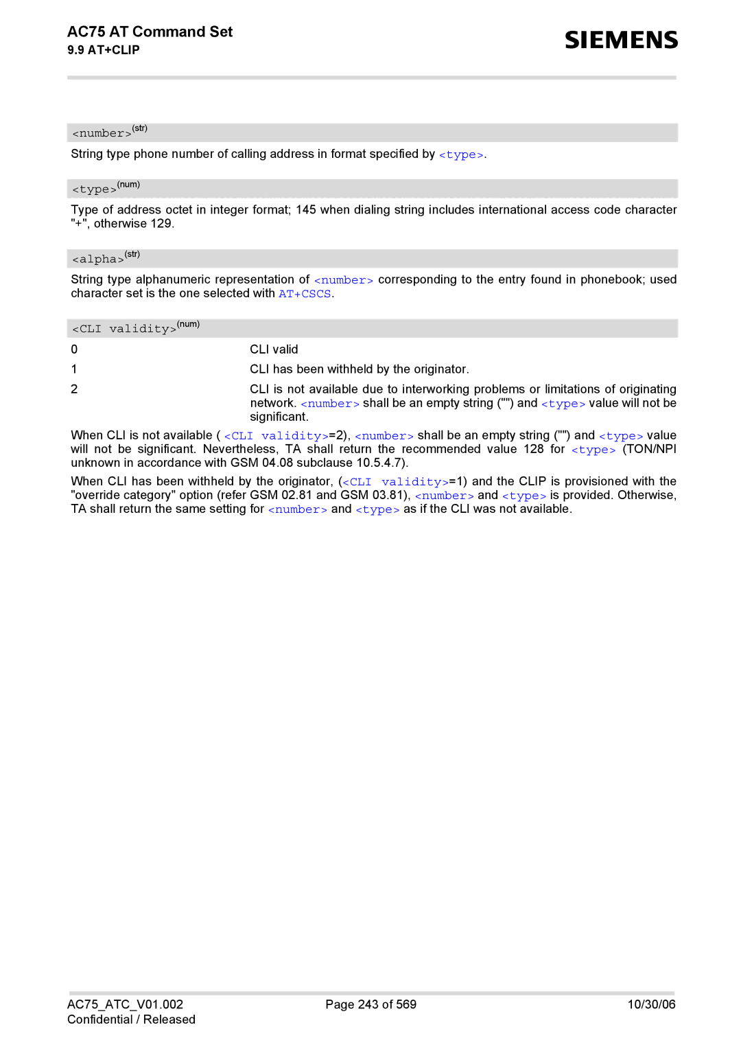 Siemens AC75 manual CLI has been withheld by the originator 