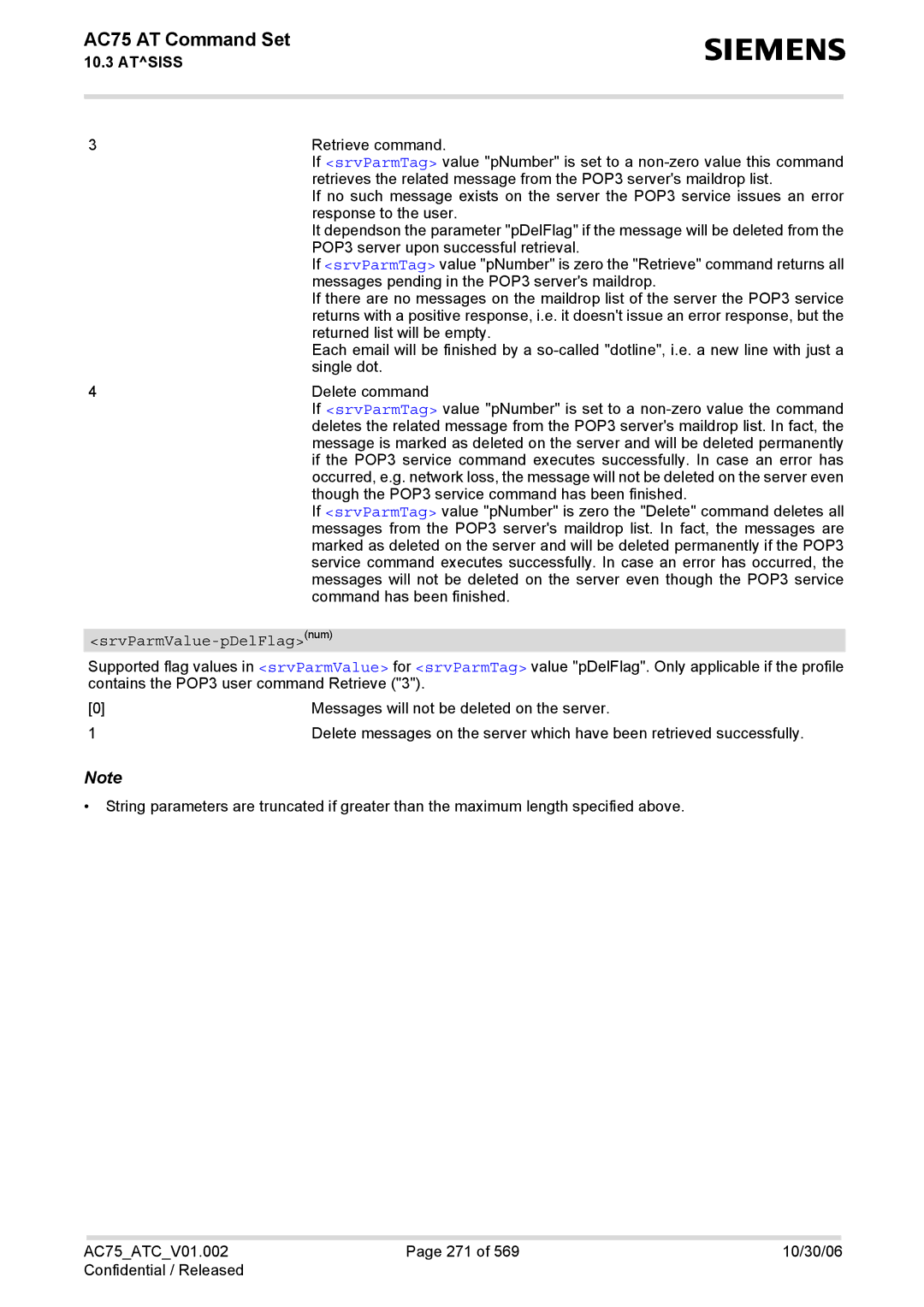 Siemens AC75 manual SrvParmValue-pDelFlagnum 