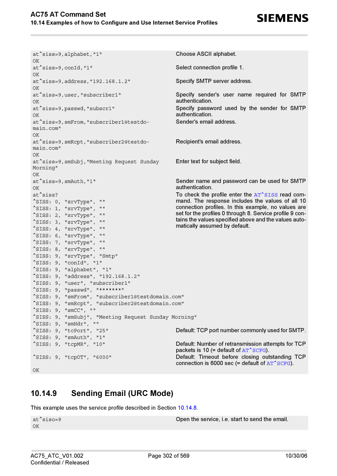 Siemens AC75 manual Sending Email URC Mode 