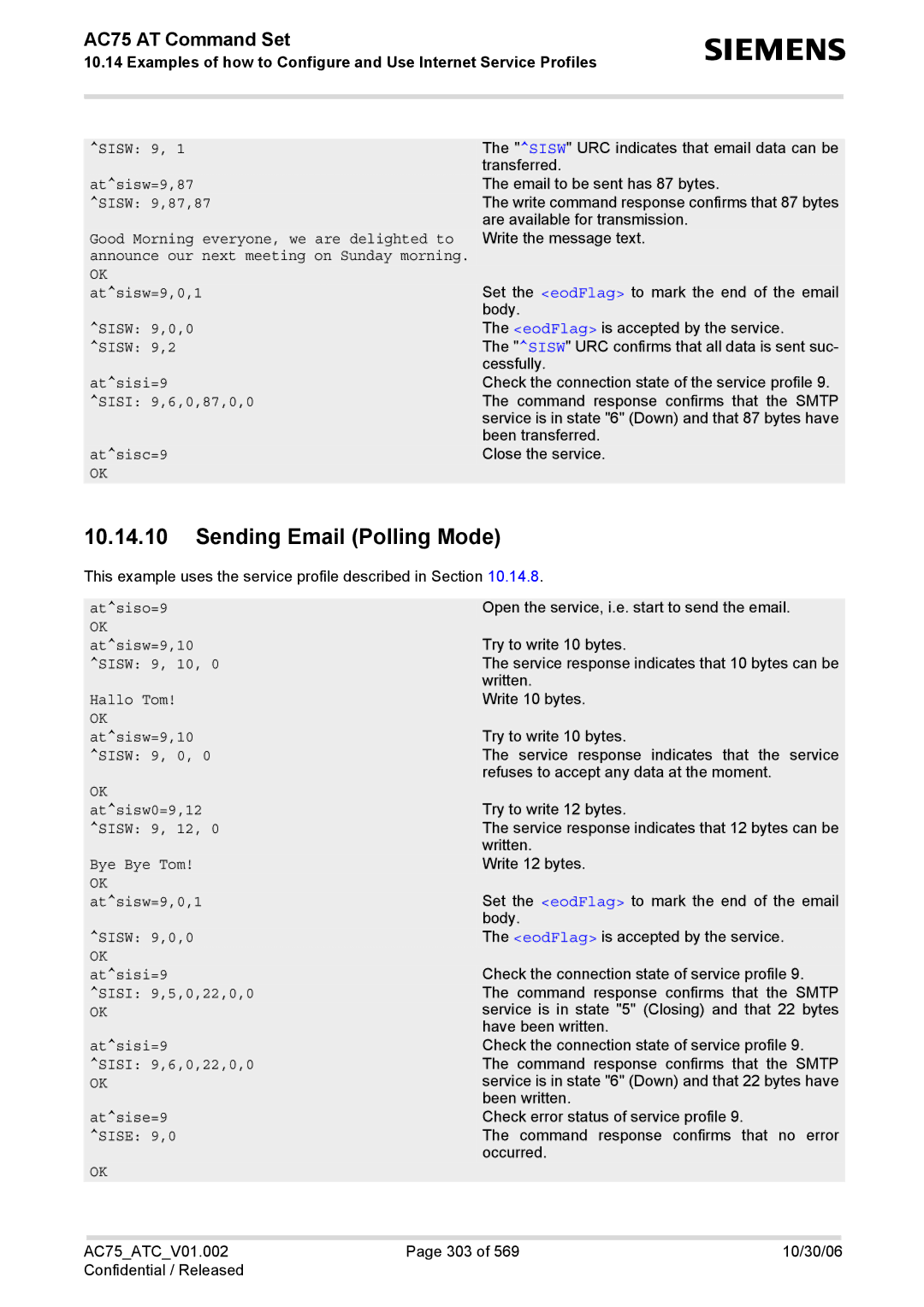 Siemens AC75 manual Sending Email Polling Mode 