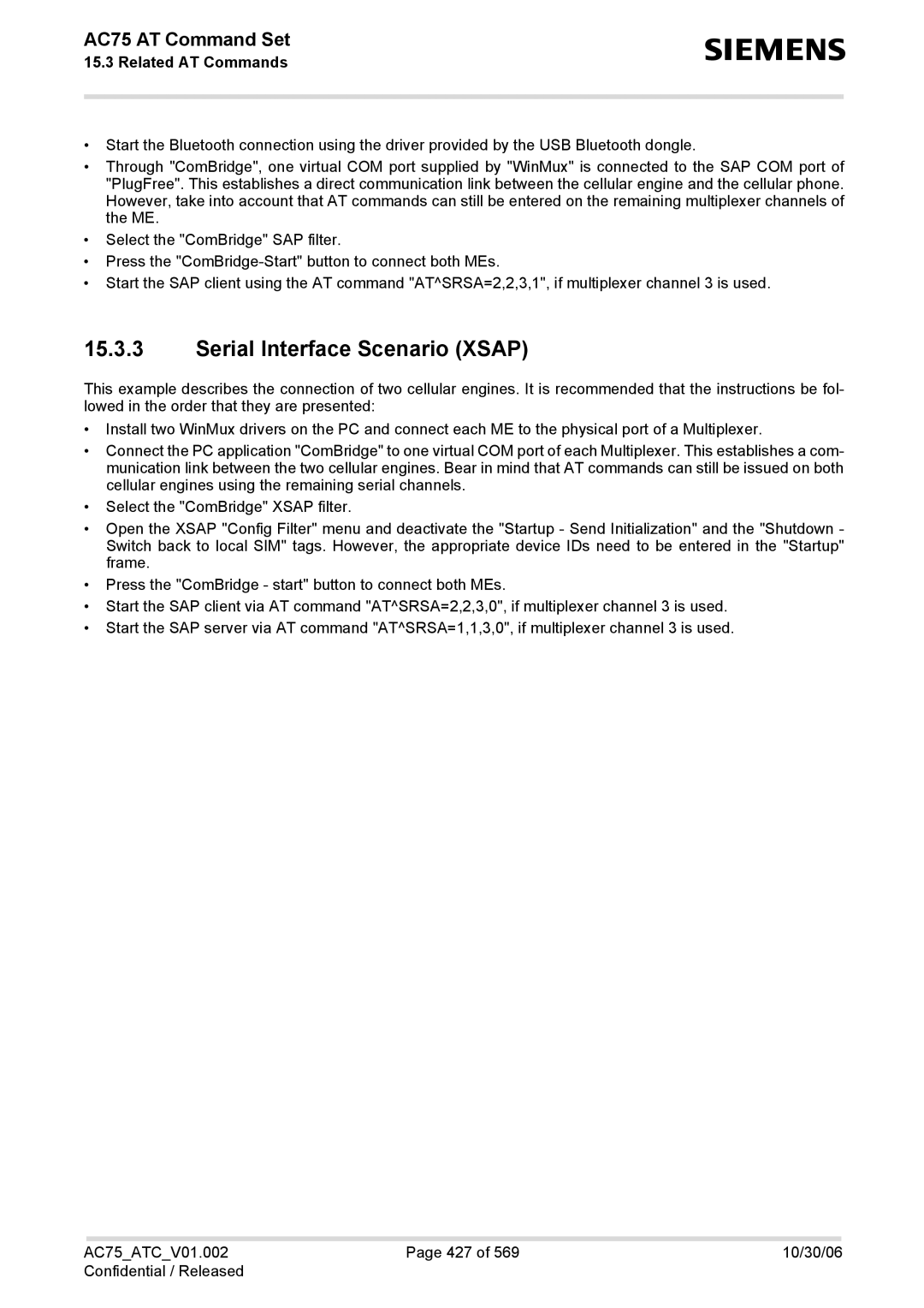 Siemens AC75 manual Serial Interface Scenario Xsap 