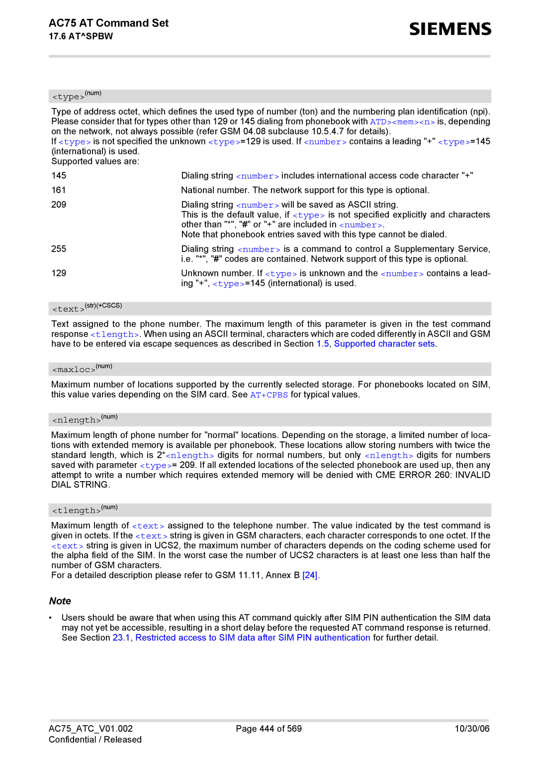 Siemens AC75 manual Typenum 